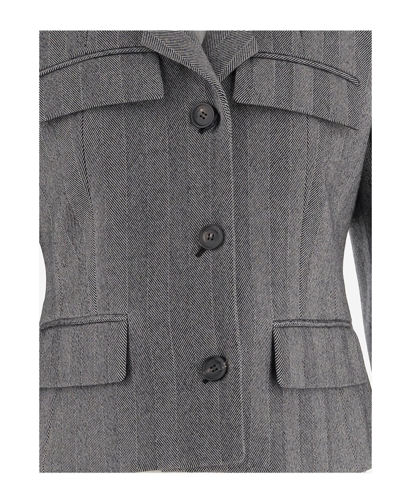 Ferragamo Single-breasted Chevron Blazer - Grey