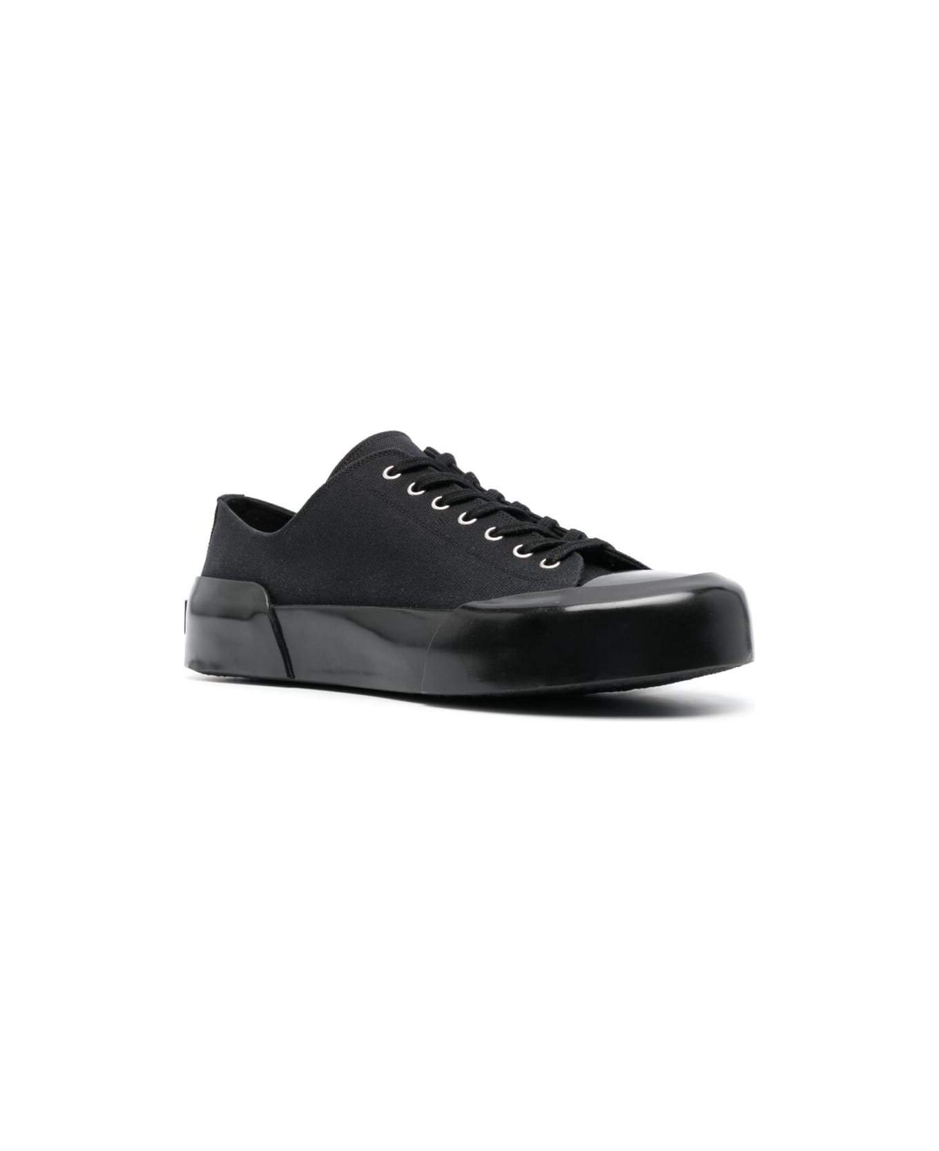 Jil Sander Black Lace-up Low Top Sneakers In Canvas Man - Black