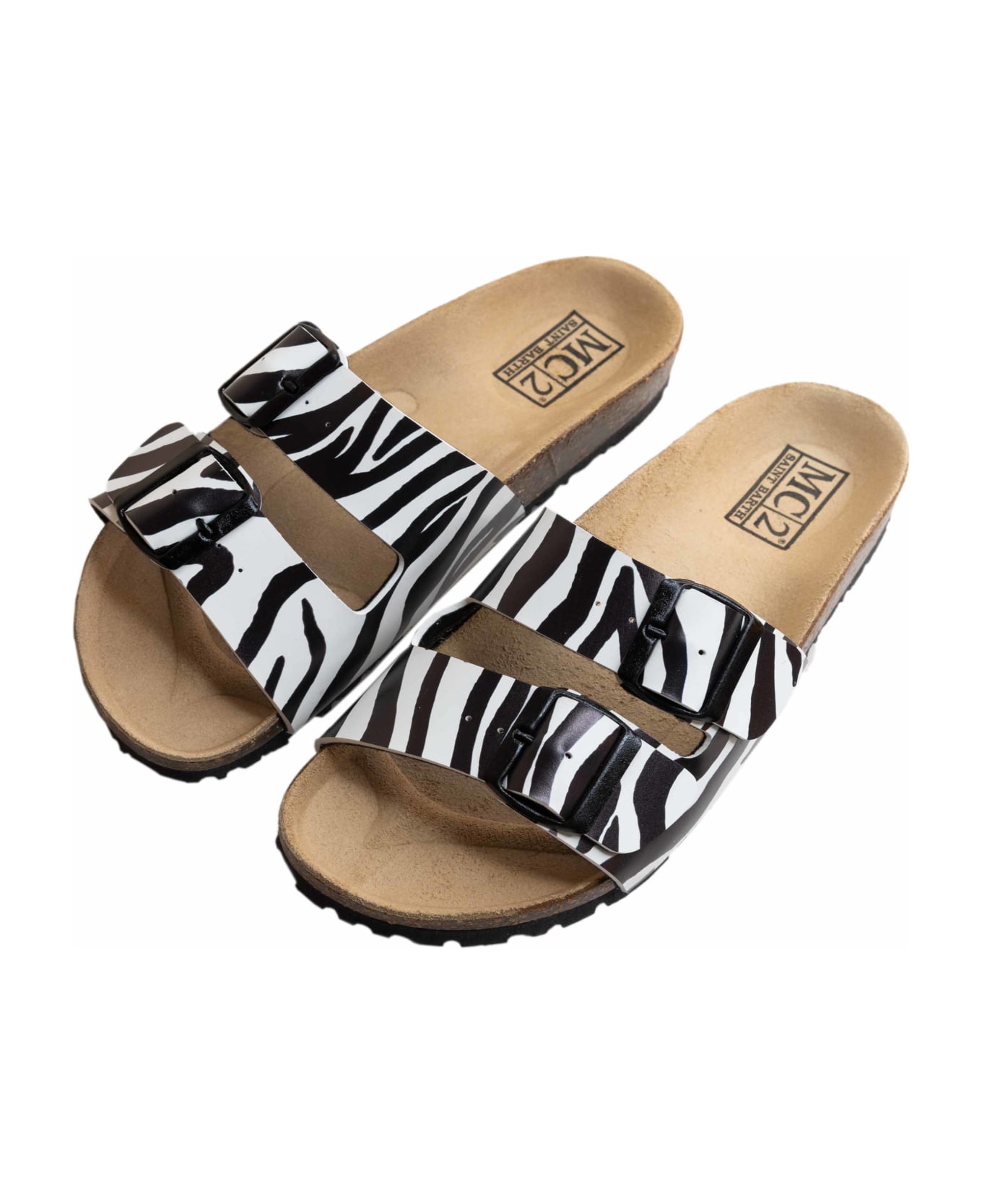 MC2 Saint Barth Cork Sandals Zebra Print - BLACK