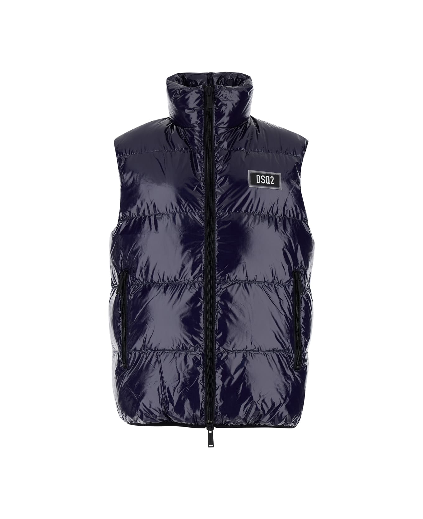 Dsquared2 Blue Sleeveless Down Jacket With Dsq2 Logo Patch In Polyamide Man - Blu