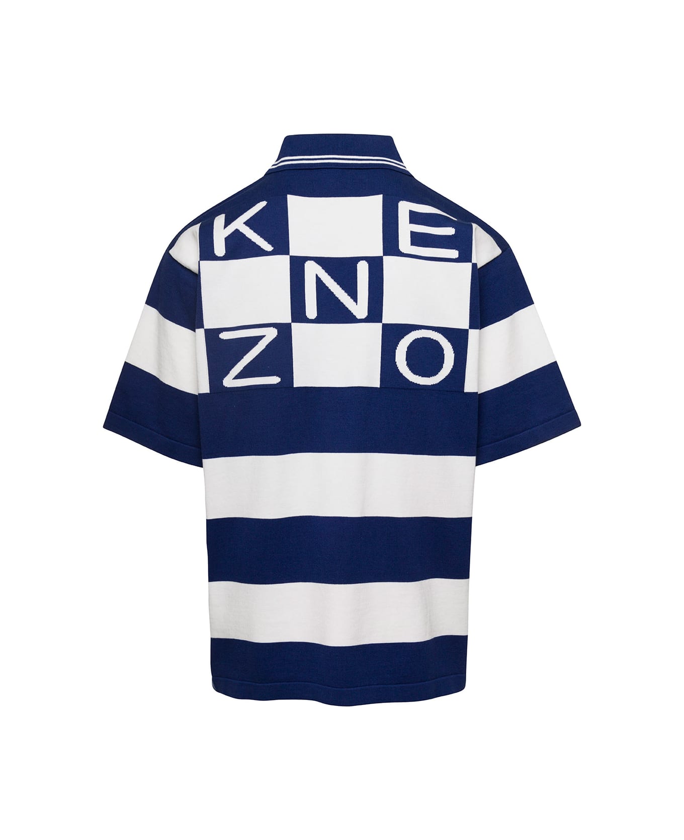 Kenzo White And Blue Oversize Striped Polo T-shirt In Cotton Man - Blu ポロシャツ