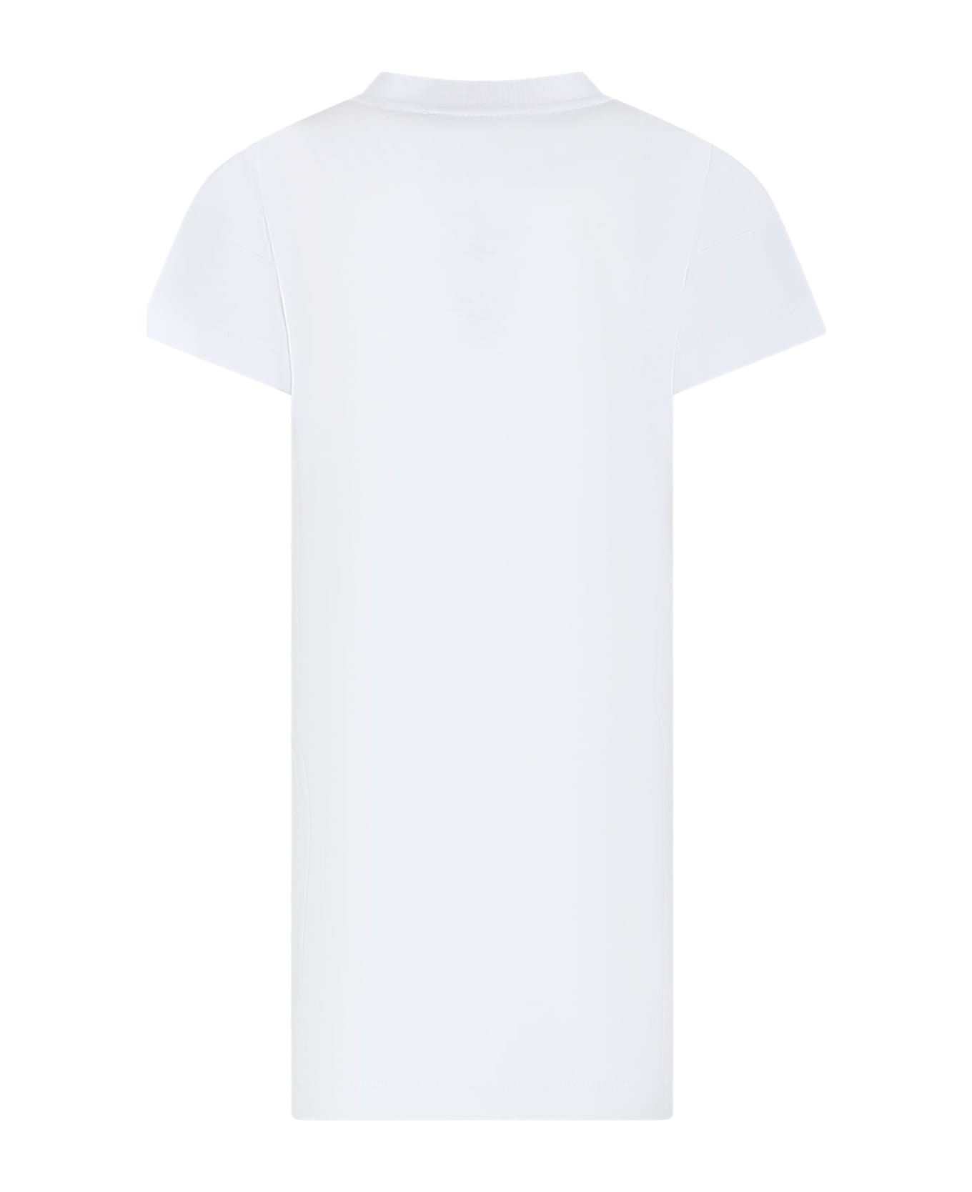 Moschino White Dress For Girl With Logo And Heart - White