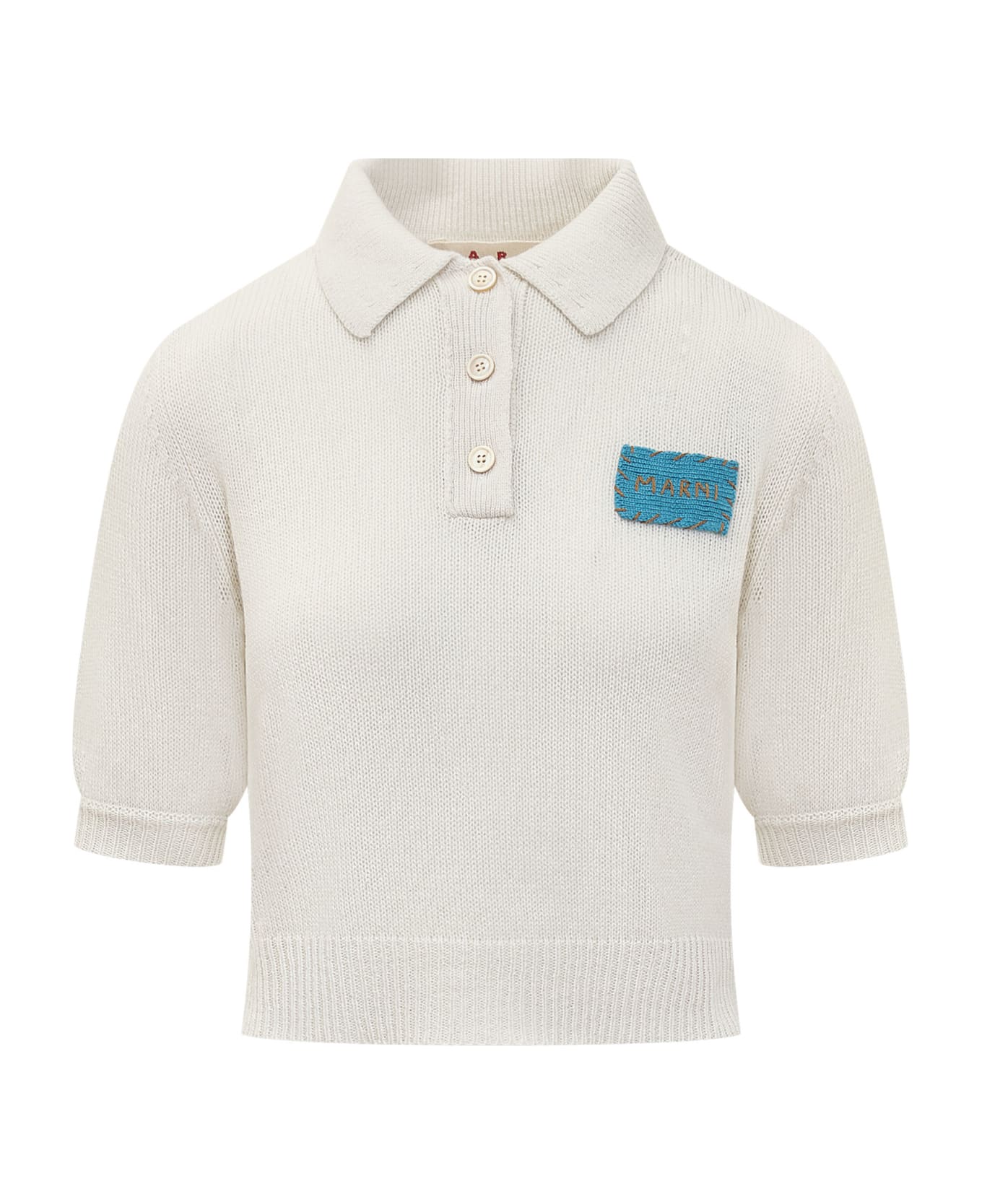 Marni Cashmere Flower Detail Polo - ALABASTER