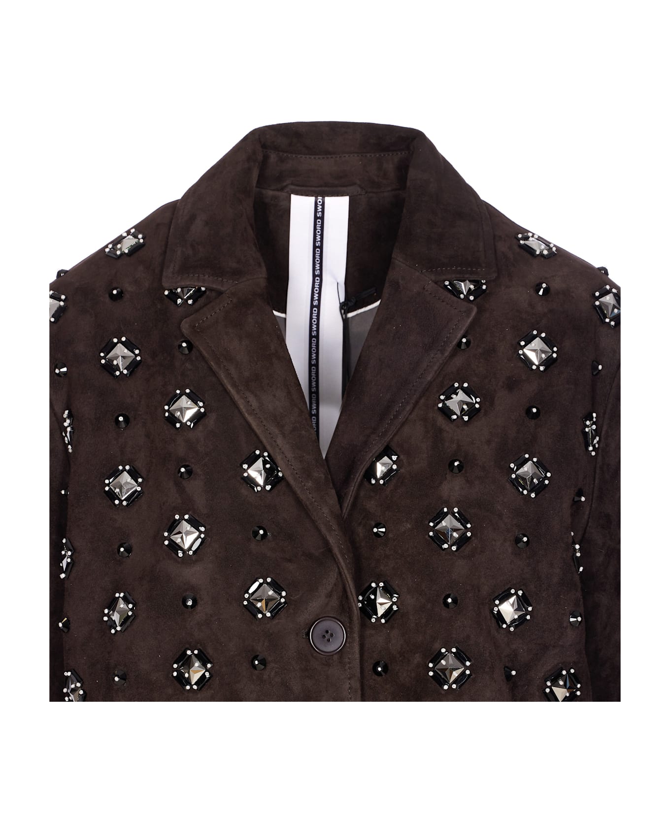 S.W.O.R.D 6.6.44 Suede Coat With Jewels Applications - Brown