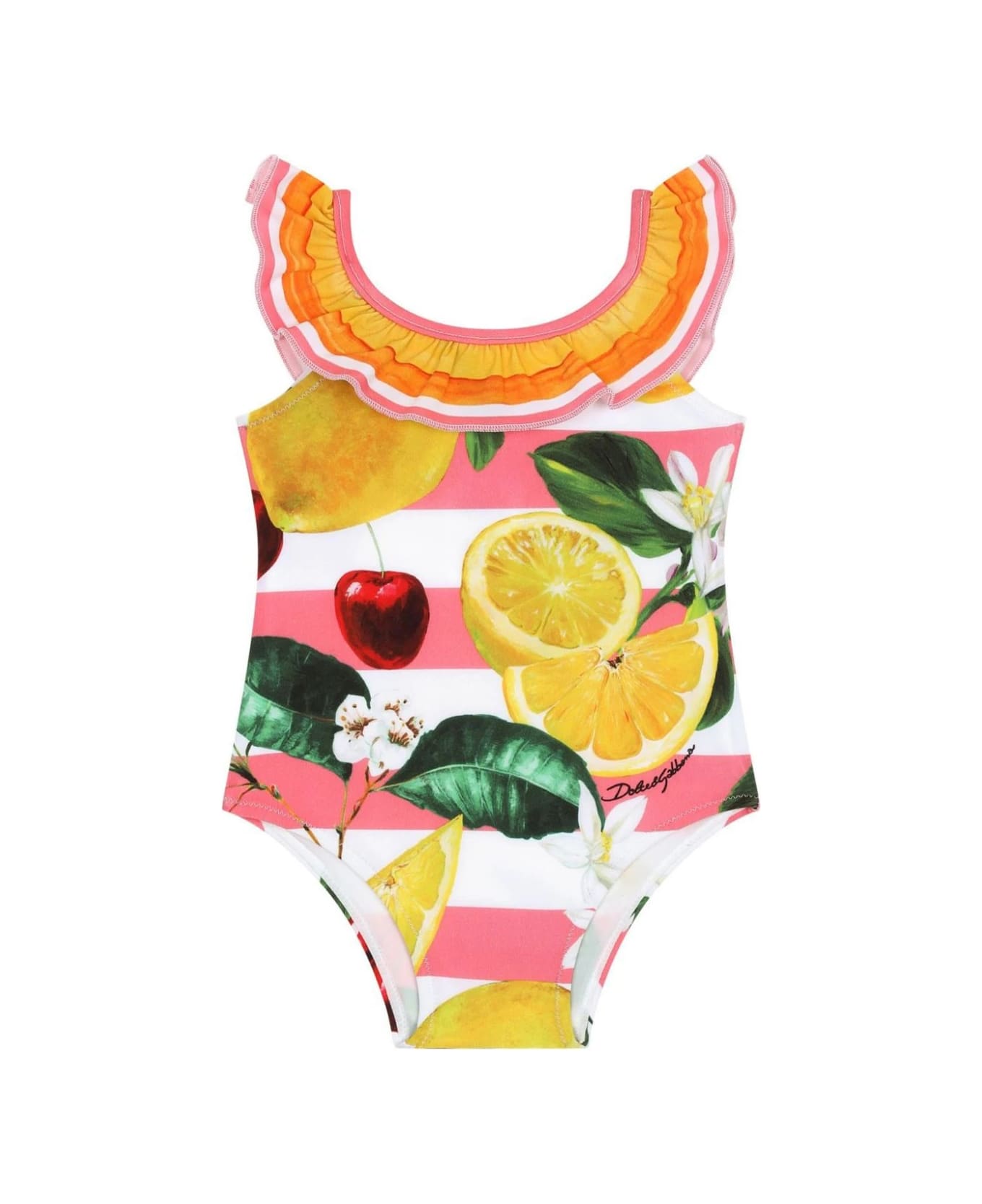 Dolce & Gabbana Stretch Fabric One-piece Swimwear With Lemon And Cherry Print - Multicolour 水着