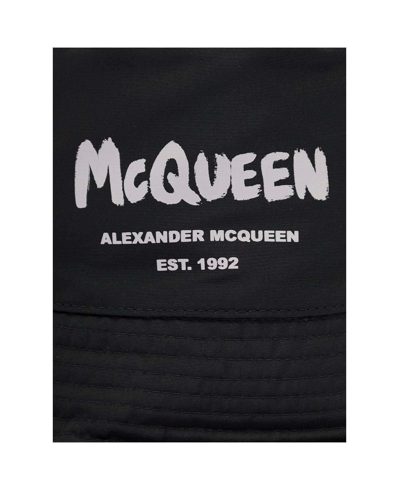 Alexander McQueen Black Bucket Hat With Tonal Graffiti Logo In Polyester - Black 帽子