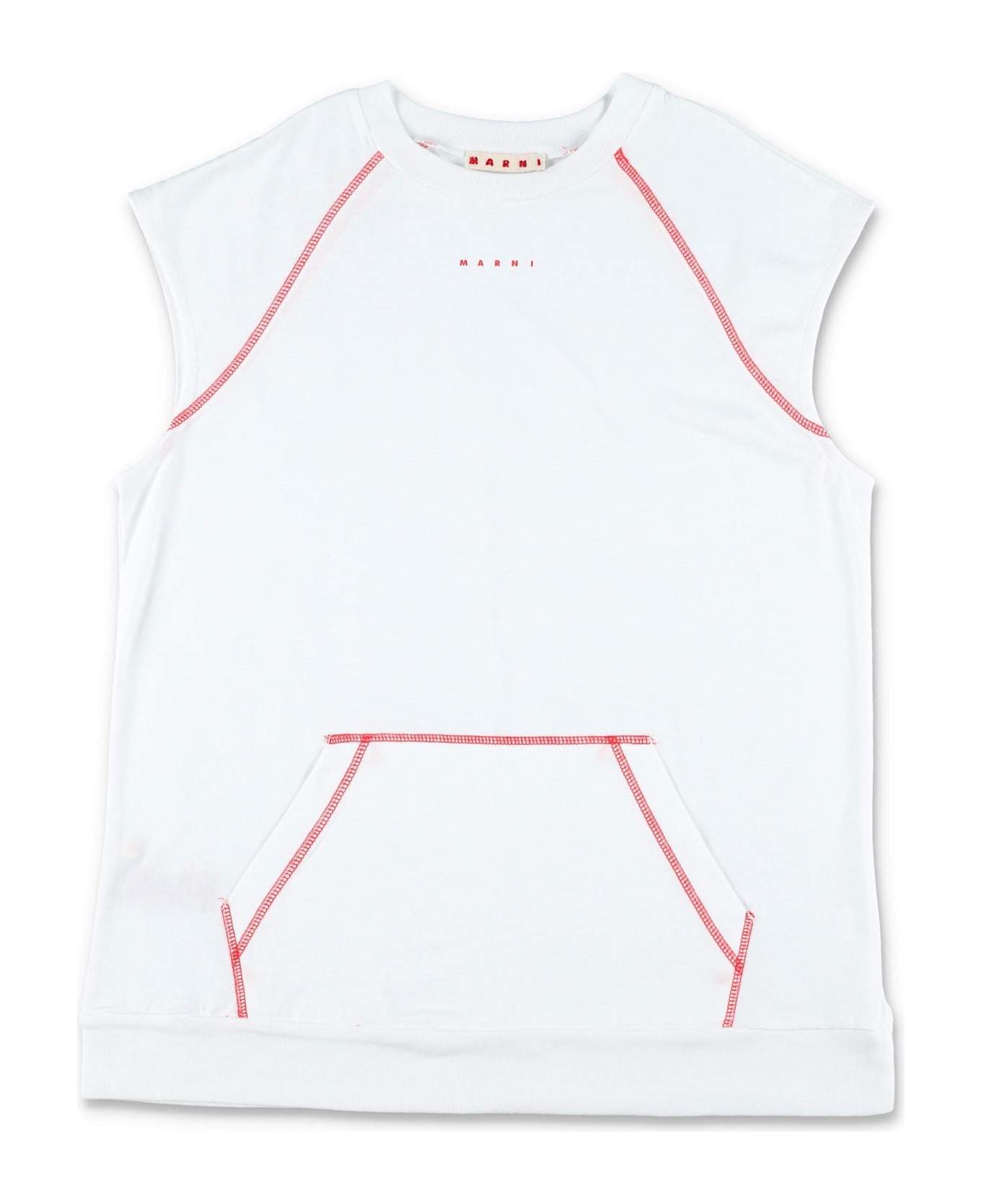 Marni Kid - Contrast Stitching Cotton Dress - WHITE