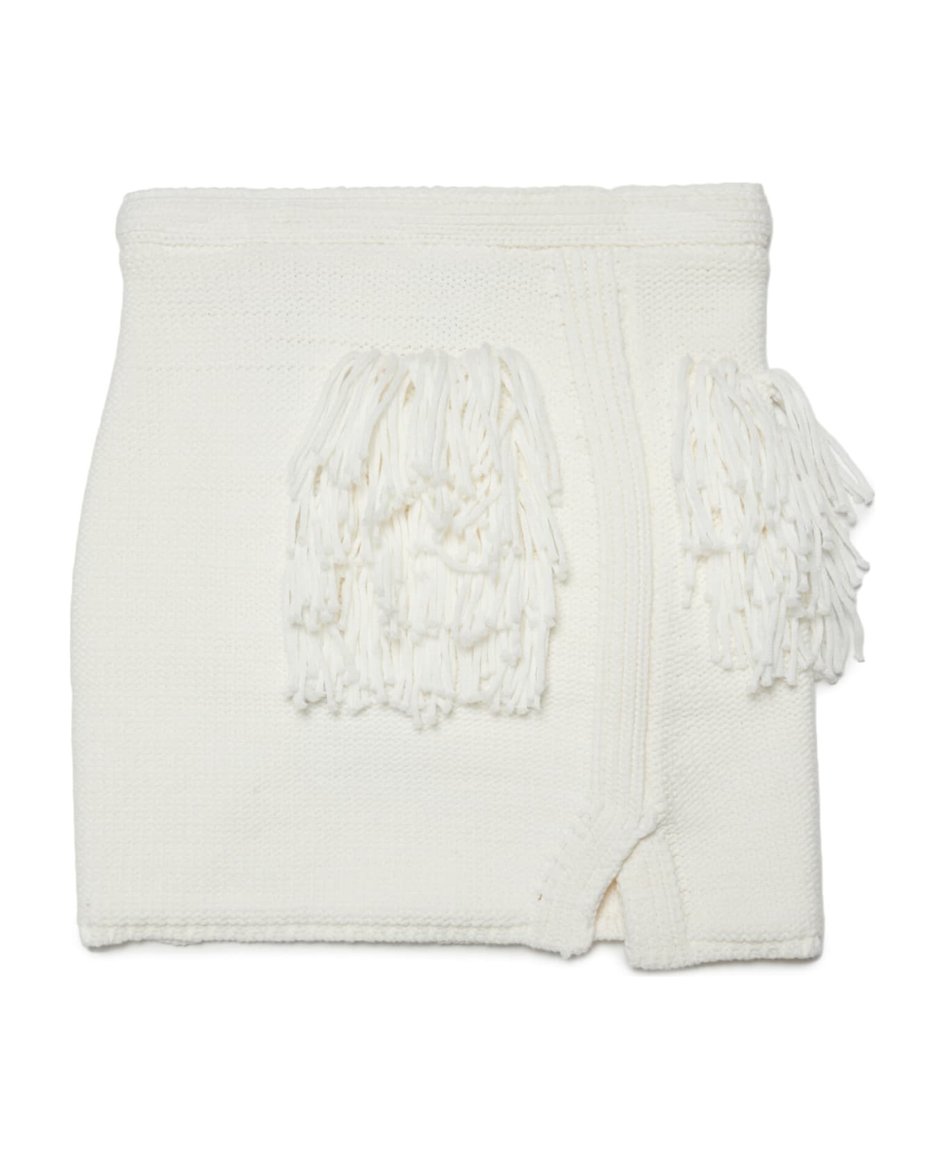 N.21 N21g51f Skirt N°21 White Hand-made Effect Knit Skirt With Applied Fringes - Natural white