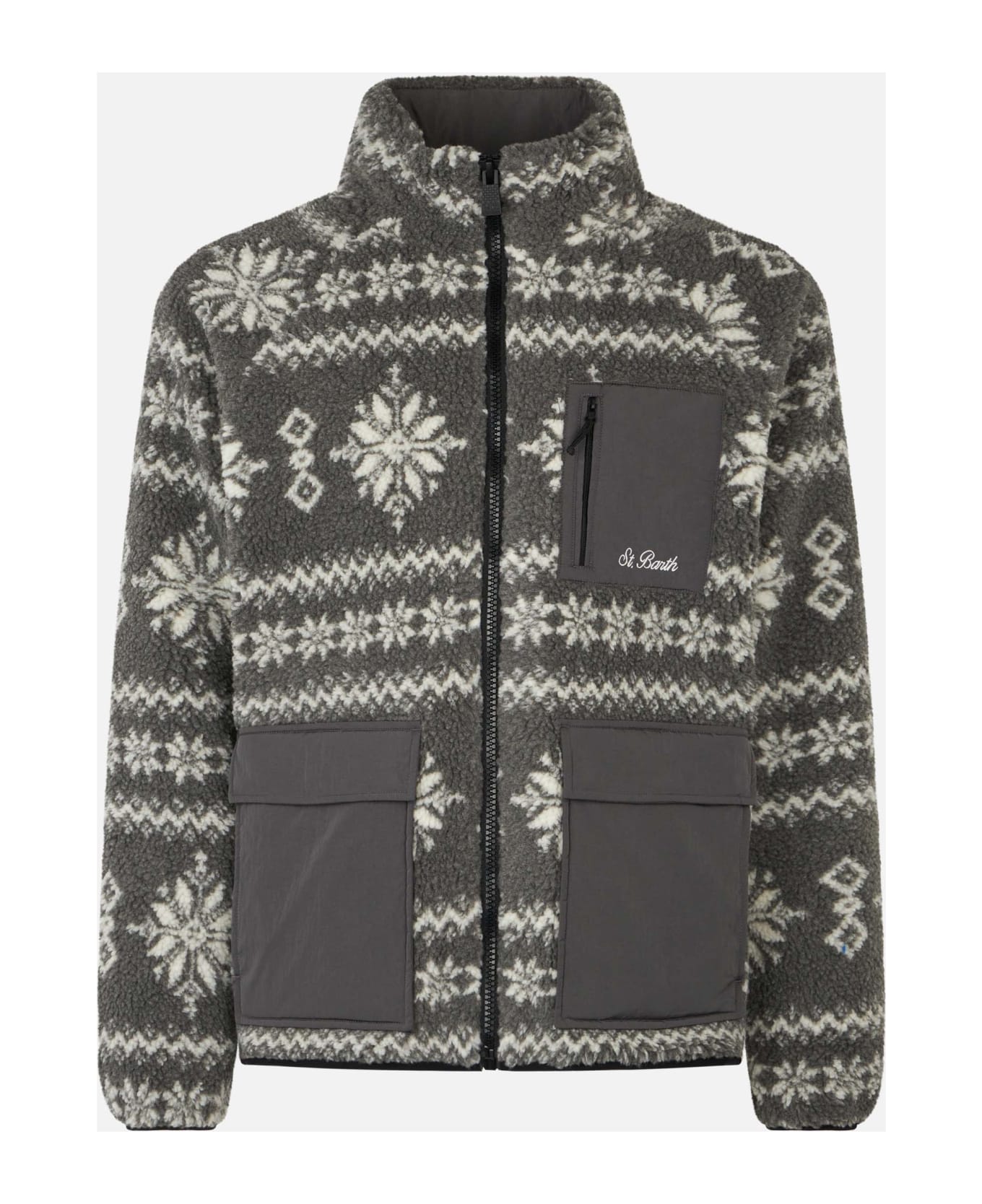 MC2 Saint Barth Man Sherpa Jacket With Fair-isle Print - GREY
