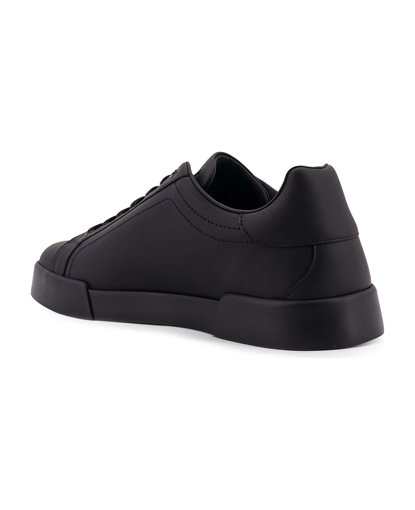 Dolce & Gabbana Leather Sneakers With Embossed Side Logo - Black