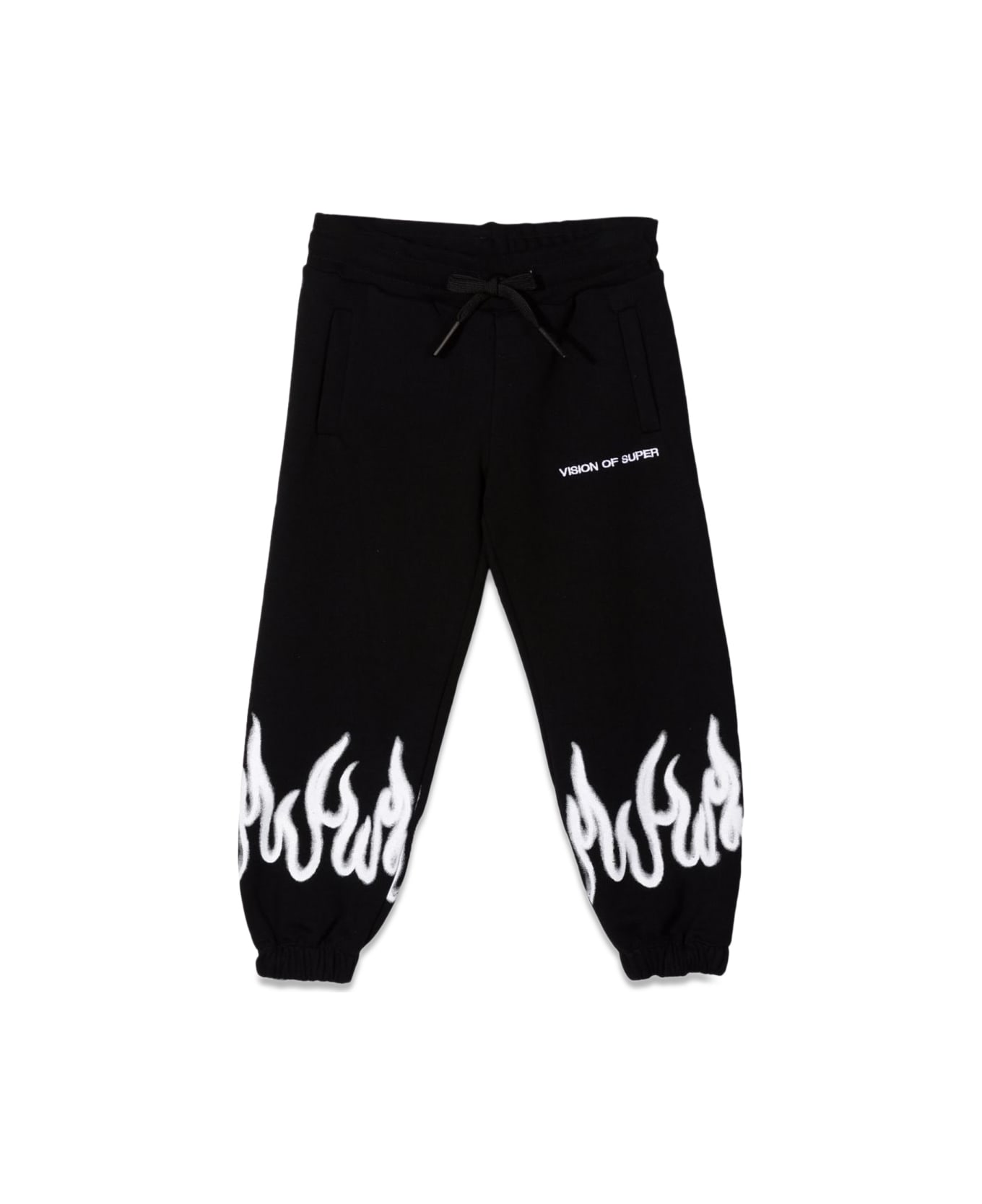 Vision of Super Black Pants Kids With White Spray Flames - BLACK ボトムス