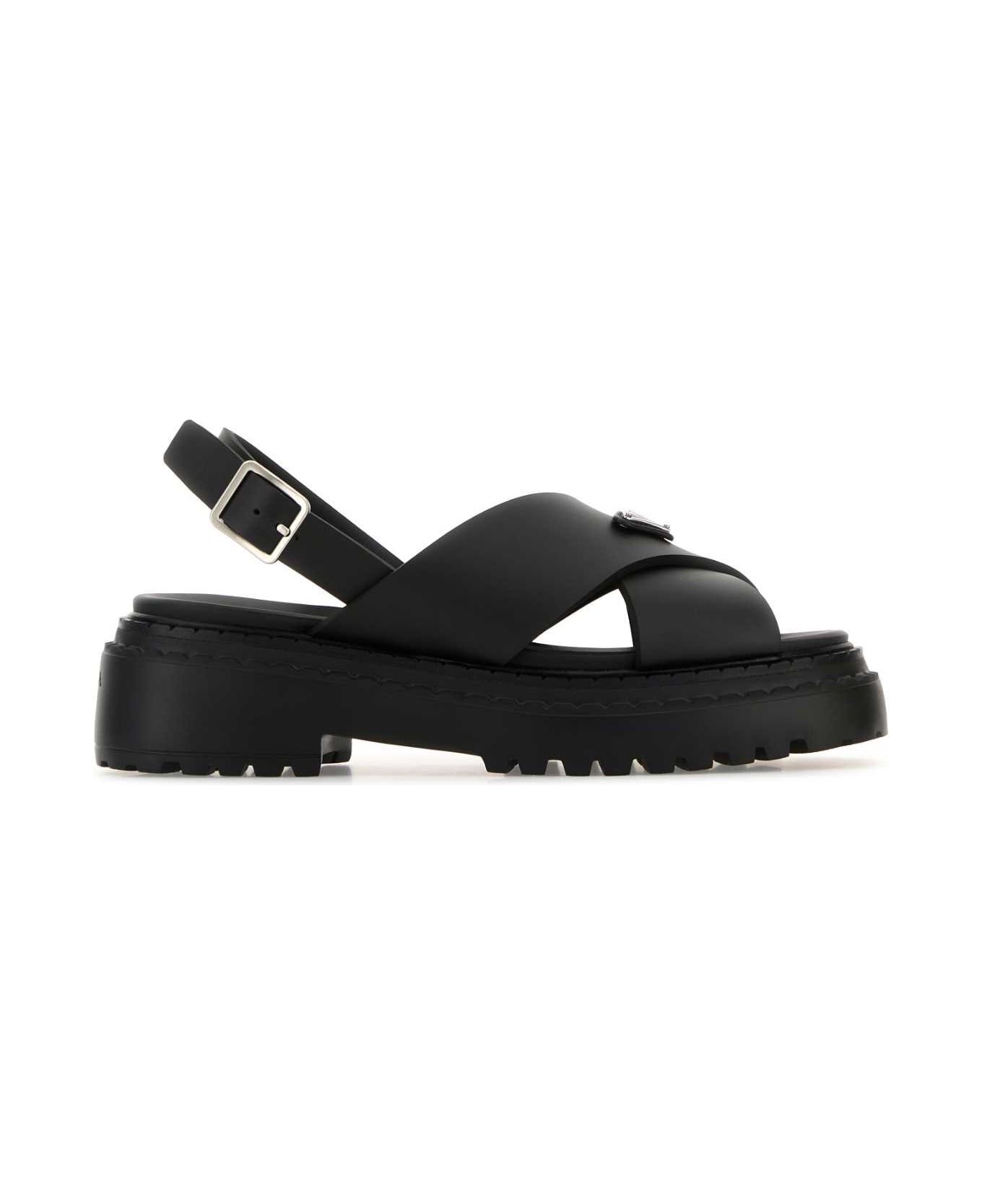 Prada Black Rubber Sandals - NERO