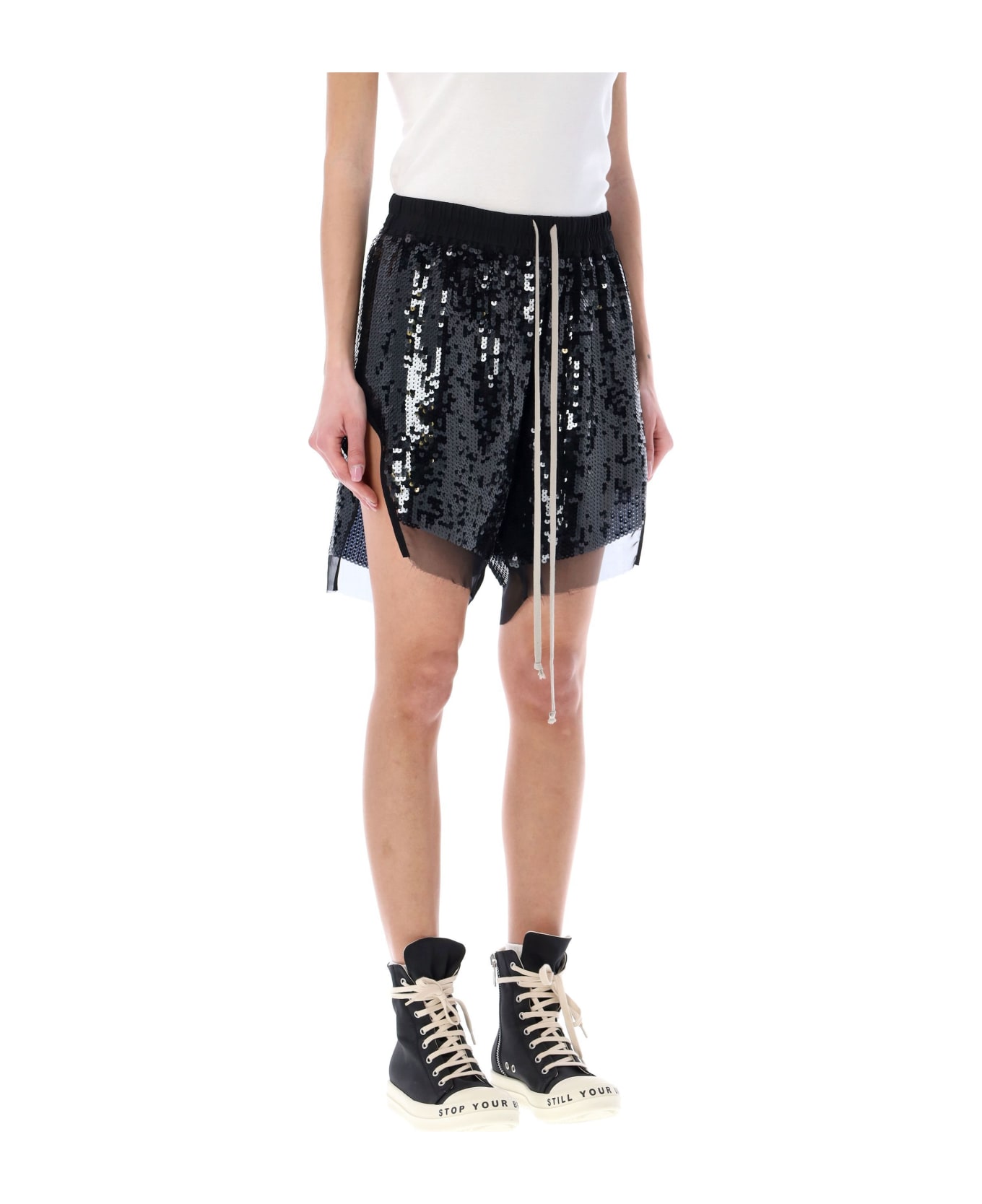 Rick Owens Boxers In Sequin Embroidered Silk Chiffon - BLACK BLACK
