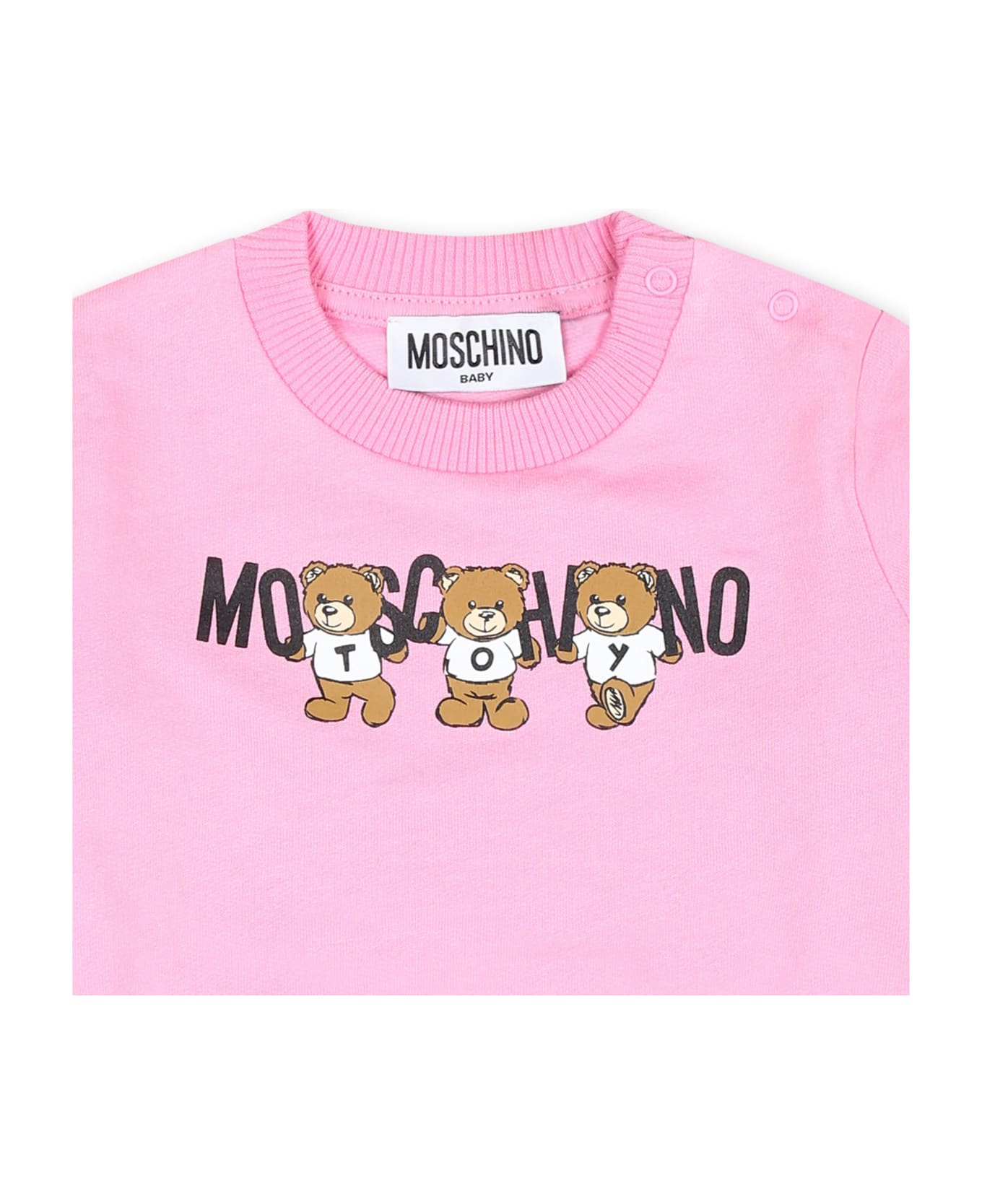 Moschino Pink Sweatshirt For Baby Girl With Three Teddy Bears - Rosa