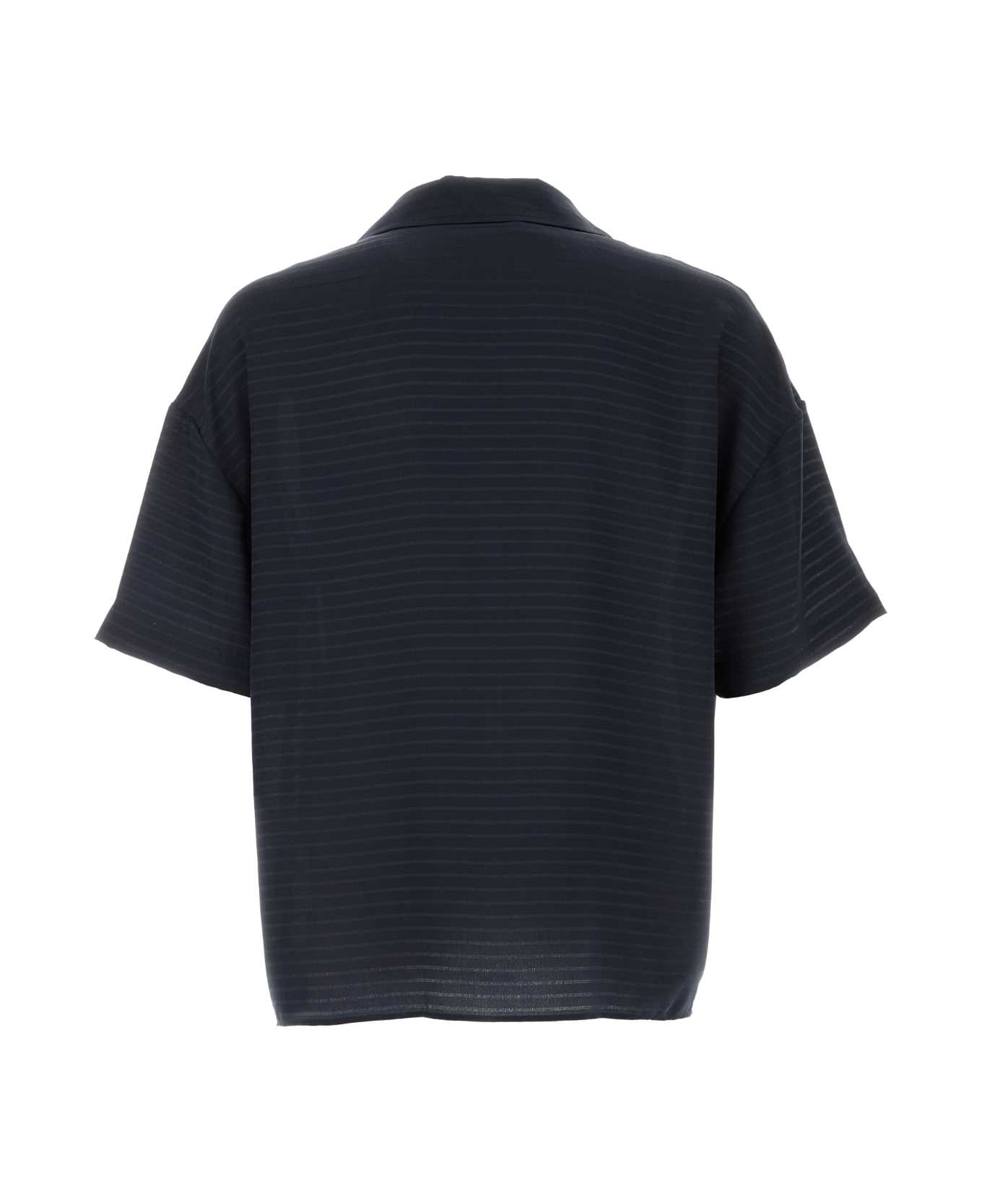 Saint Laurent Navy Blue Silk Oversize Polo Shirt - BLEUNUIT