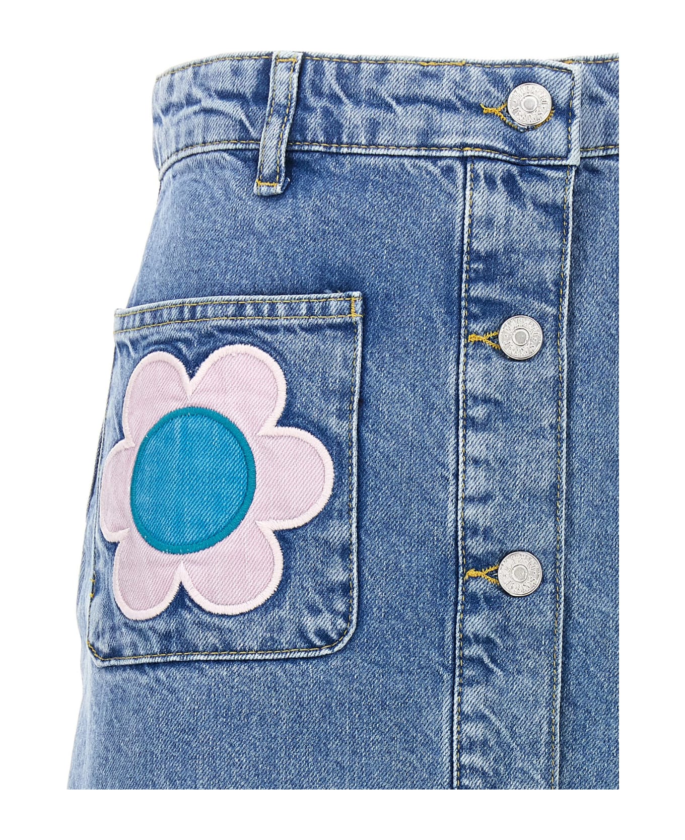 M05CH1N0 Jeans Floral Embroidery Skirt - Stone Washed