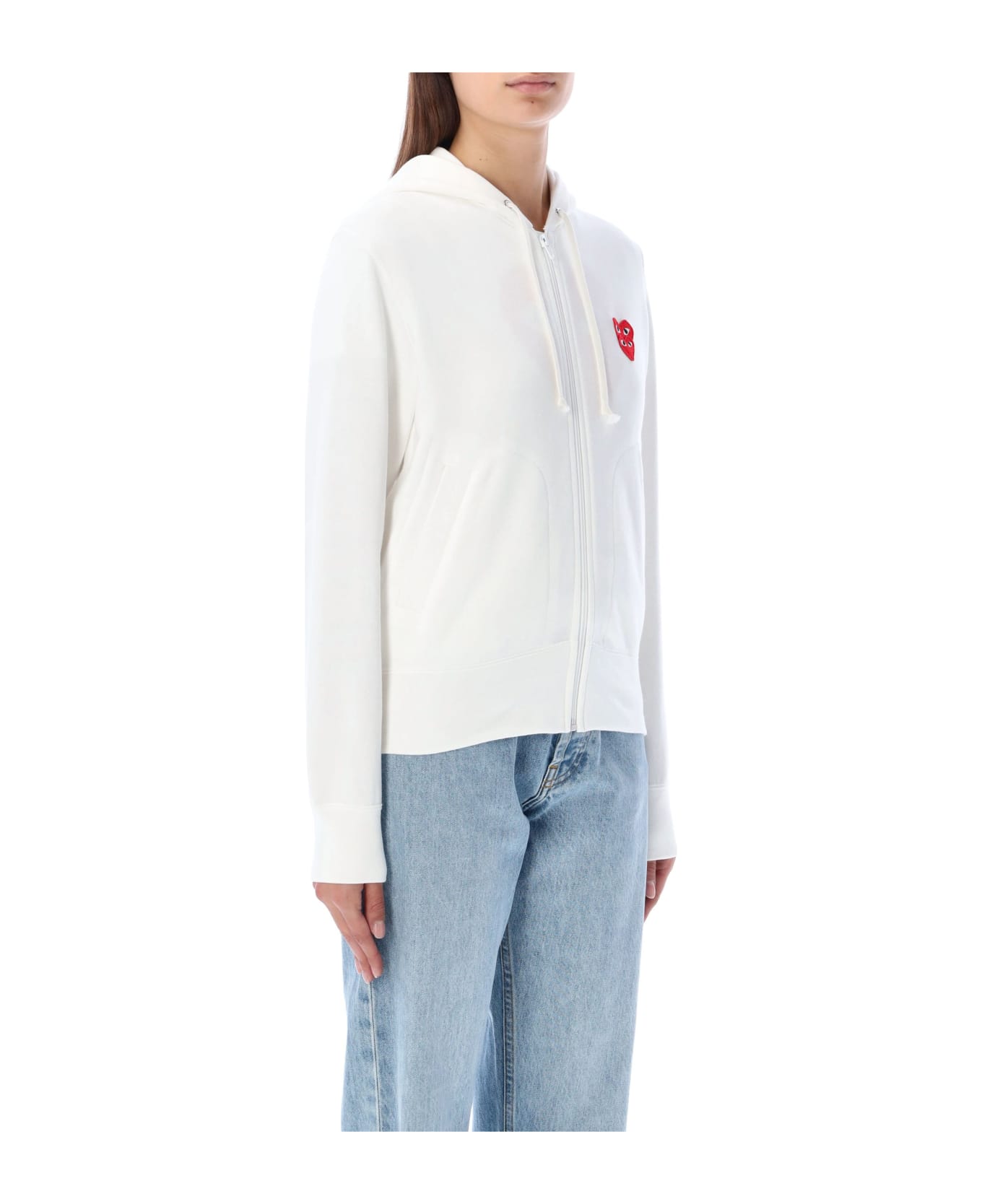 Comme des Garçons Play Double Heart Zipped Hoodie - WHITE
