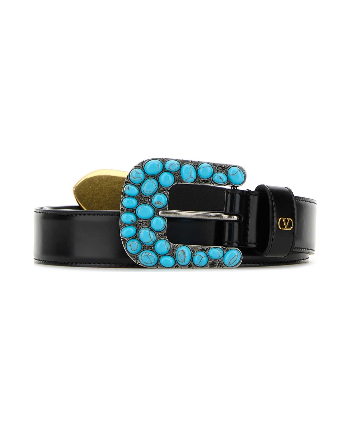Valentino Garavani Black Leather Belt - NERO