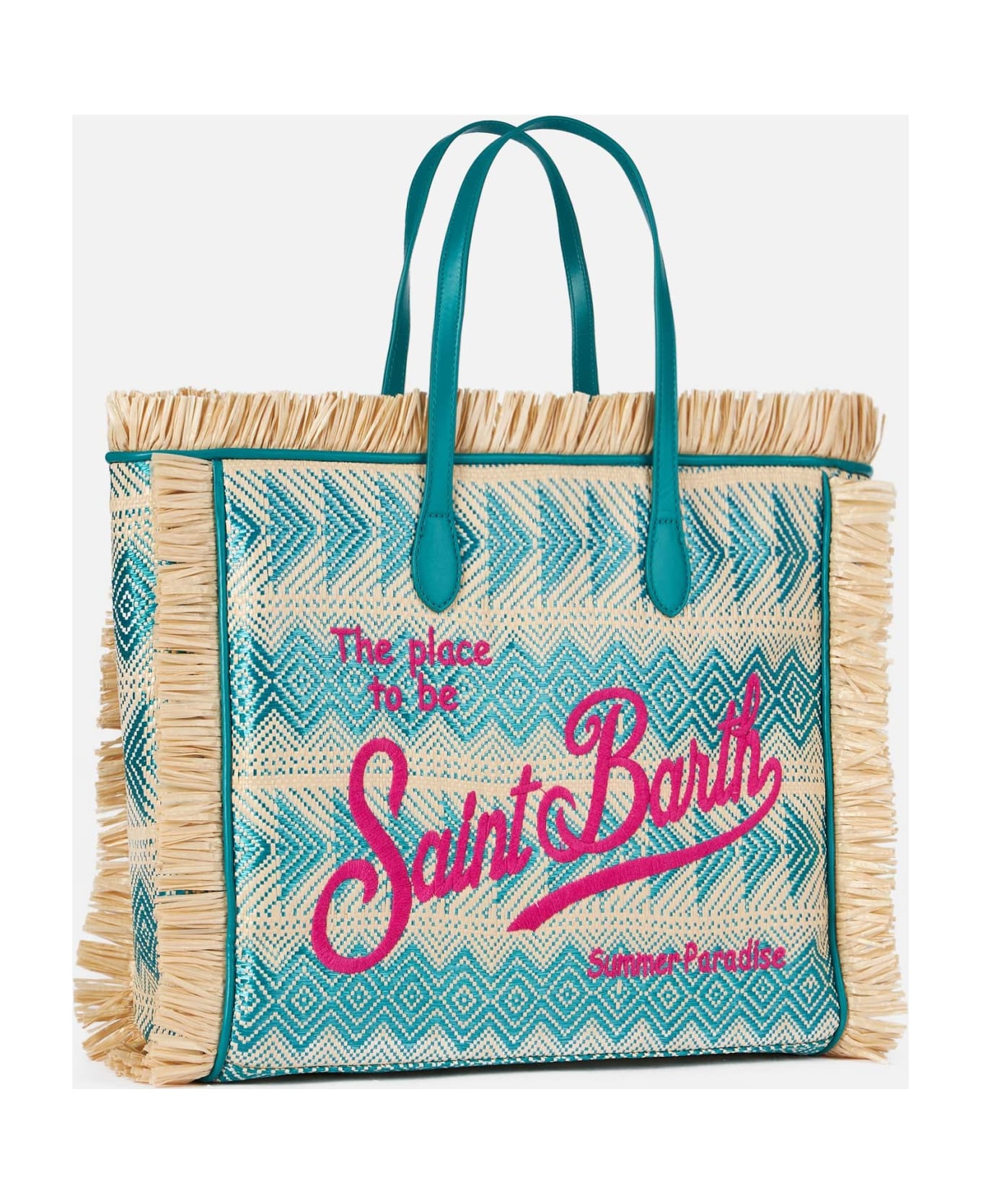 MC2 Saint Barth Vanity Straw Bag With Embroidery And Geometric Pattern - SKY トートバッグ