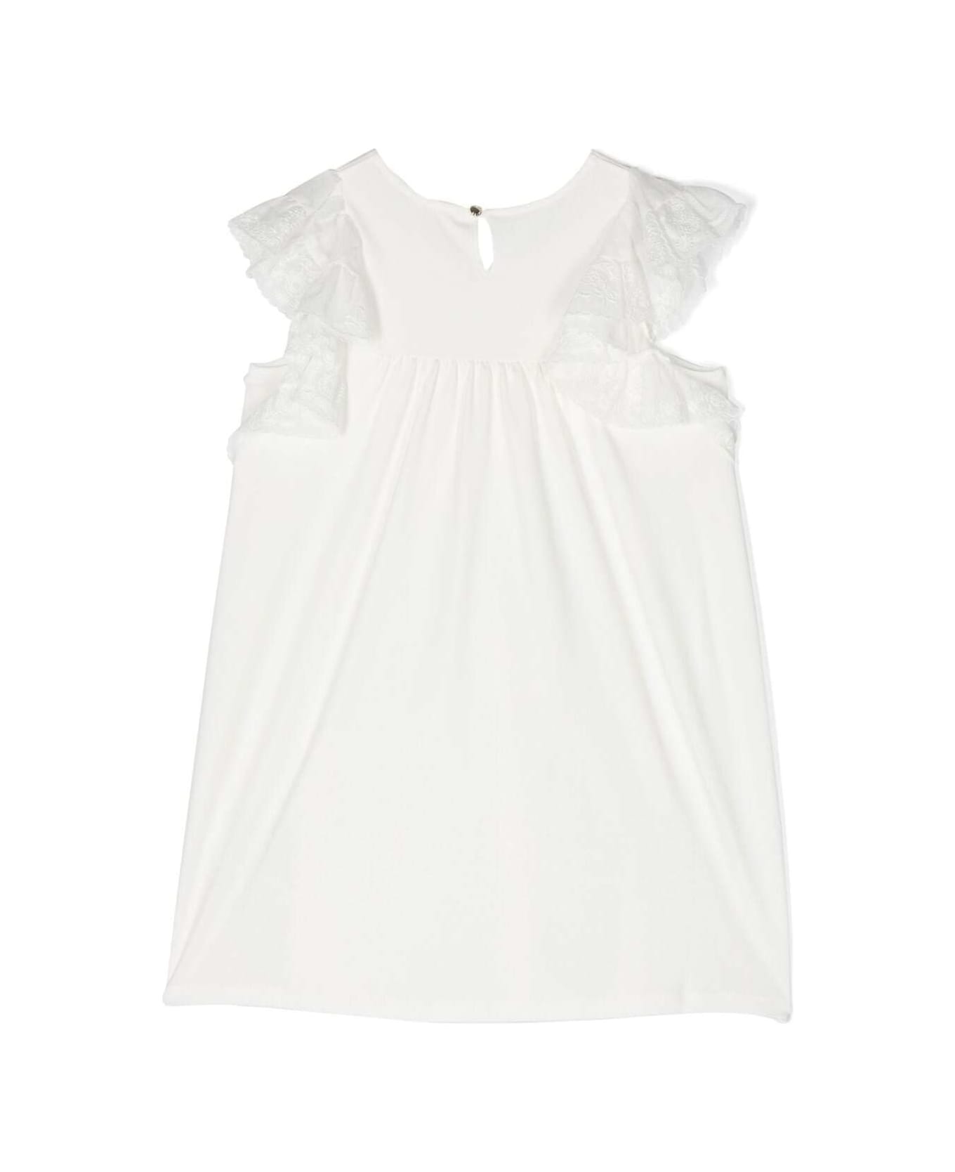 Chloé White Dress With Ruched Detailing In Cotton Girl - White