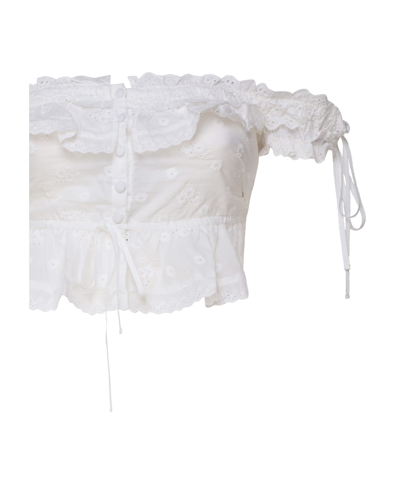 For Love & Lemons Cotton Top With Bardot Neckline - White