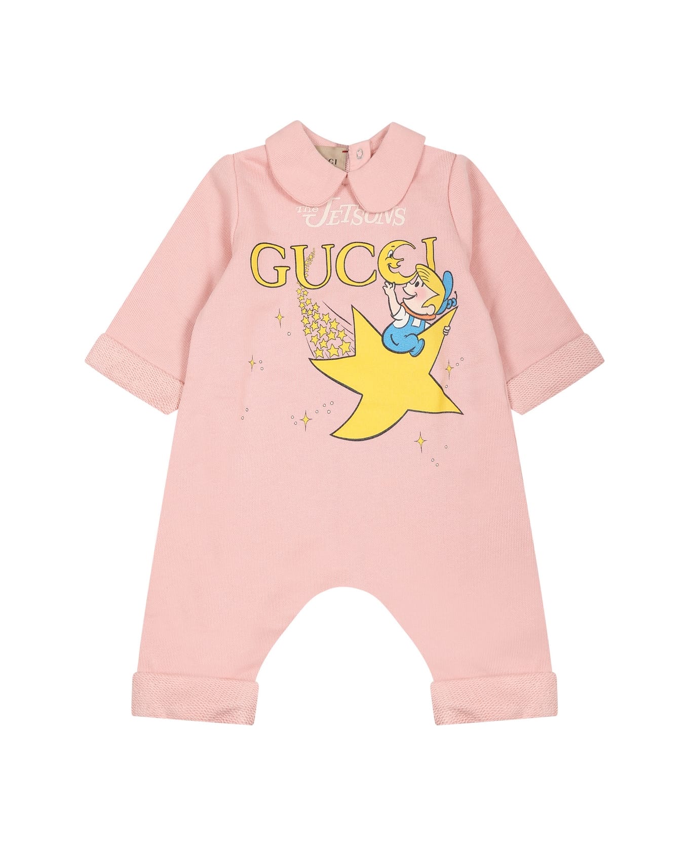 Gucci Pink Babygrow For Baby Girl With Print And Logo - Pink