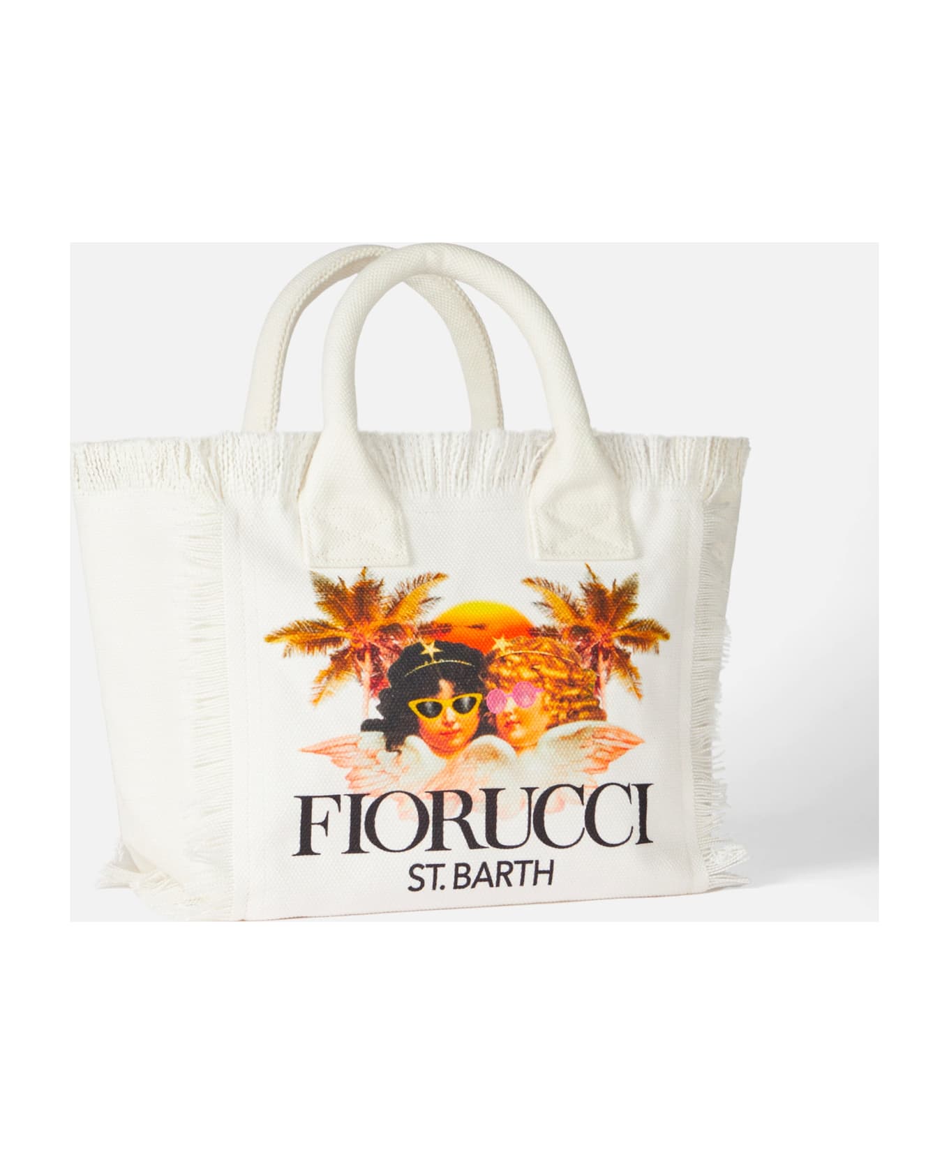 MC2 Saint Barth Colette White Cotton Canvas Handbag With Fiorucci Angels Print | Fiorucci Special Edition - WHITE