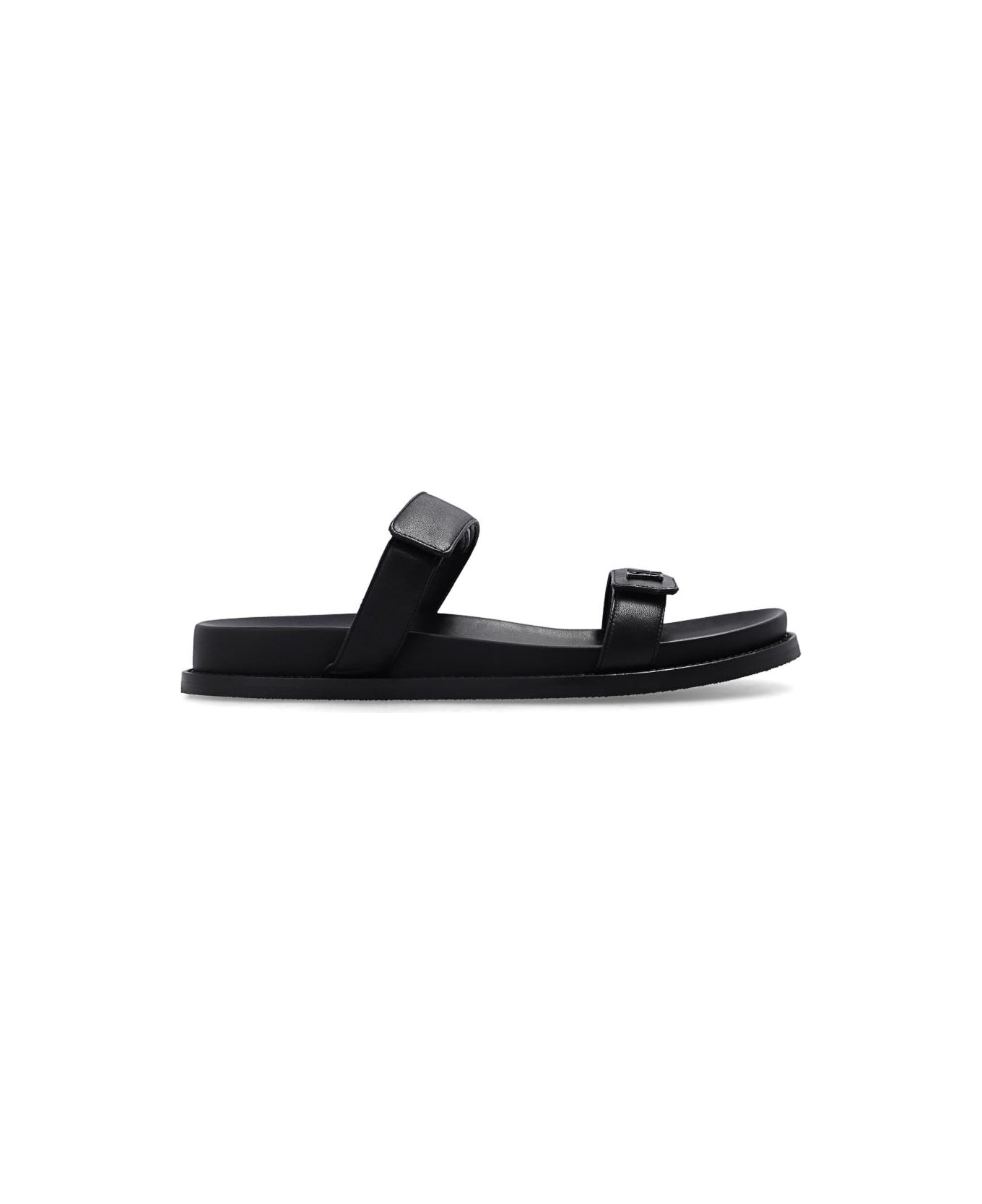 Emporio Armani Leather Slides With Logo - Black