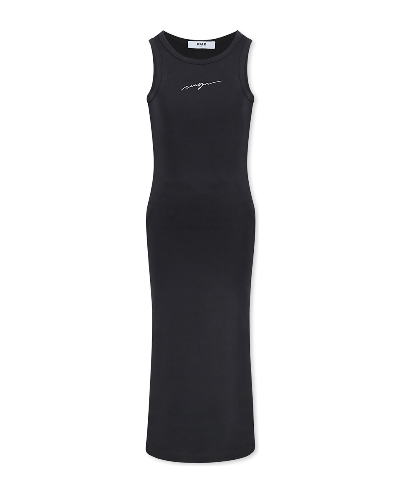 MSGM Black Dress For Girl With Logo - Black