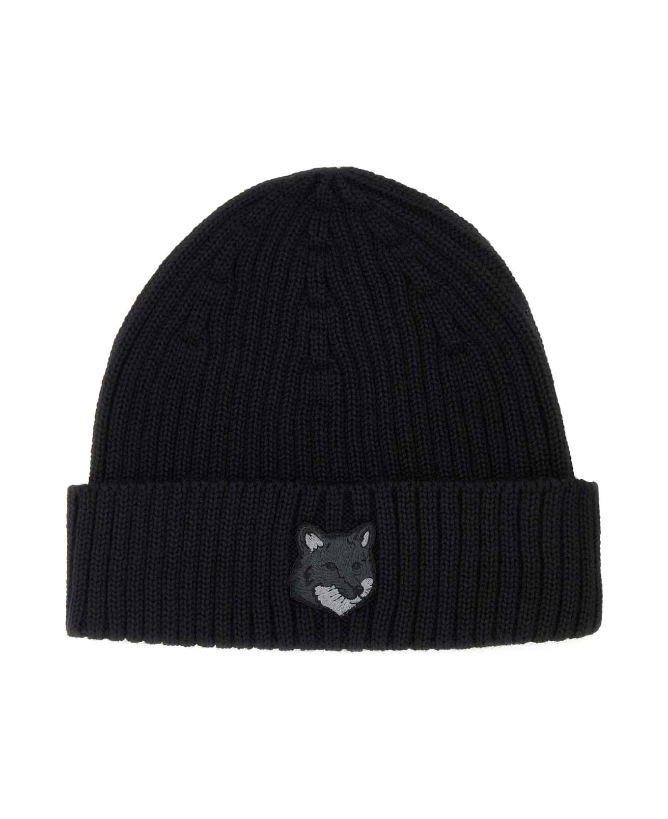 Maison Kitsuné Black Wool Beanie Hat - BLACK デジタルアクセサリー