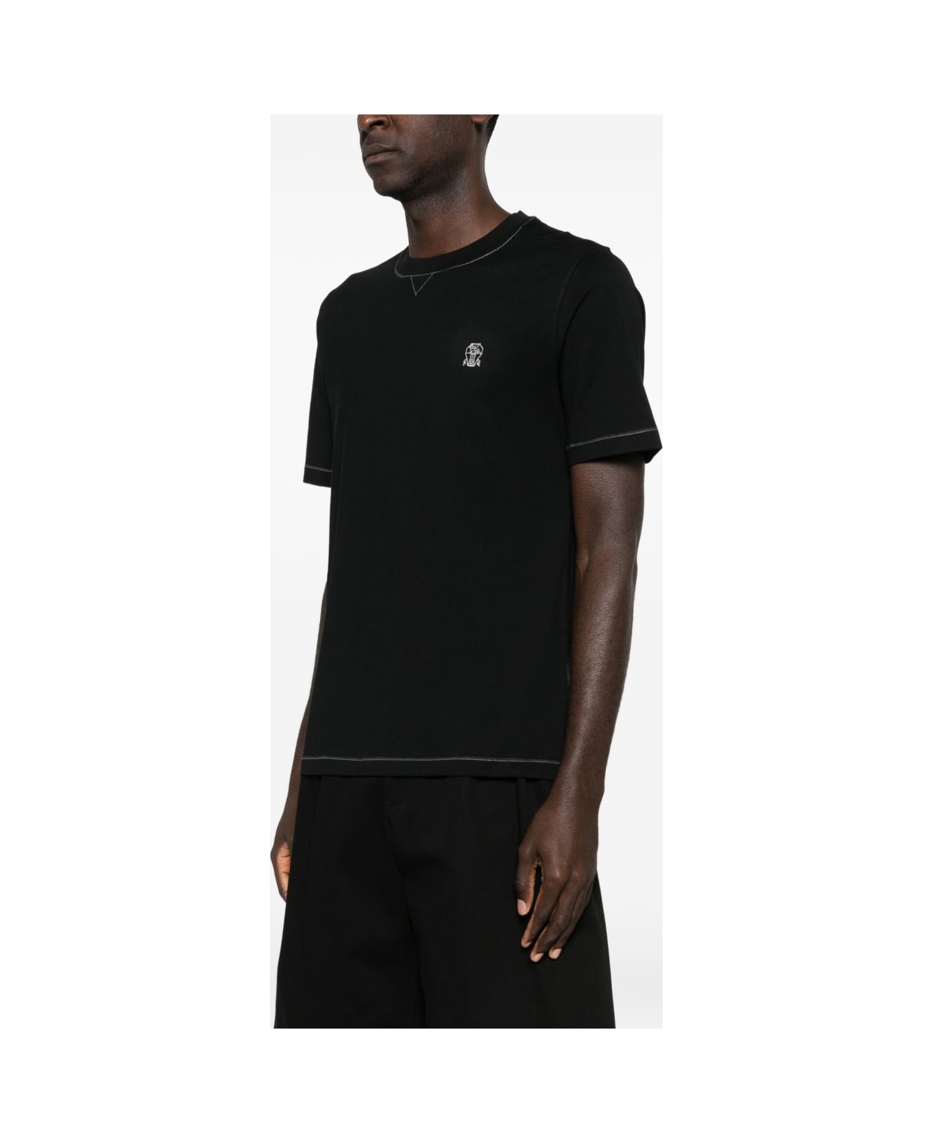 Brunello Cucinelli Logo Cotton T-shirt - Black