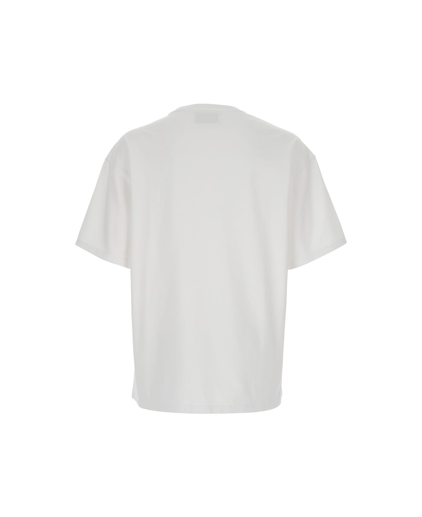 Icon Denim White Crewneck T-shirt With Logo Lettering On The Front In Cotton Man - White