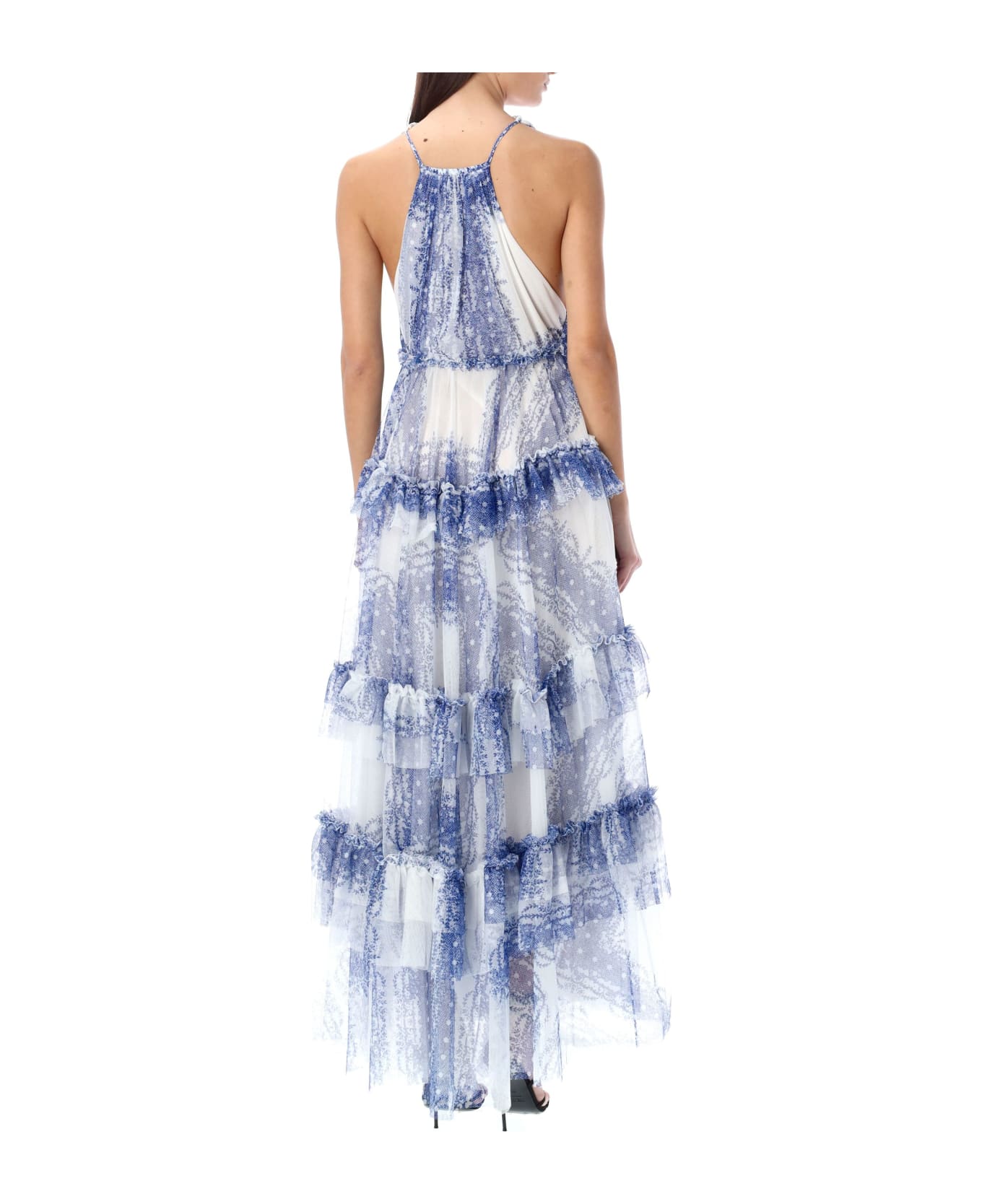 Philosophy di Lorenzo Serafini Printed Tulle Flounced Dress - WHITE BLUE PRINT