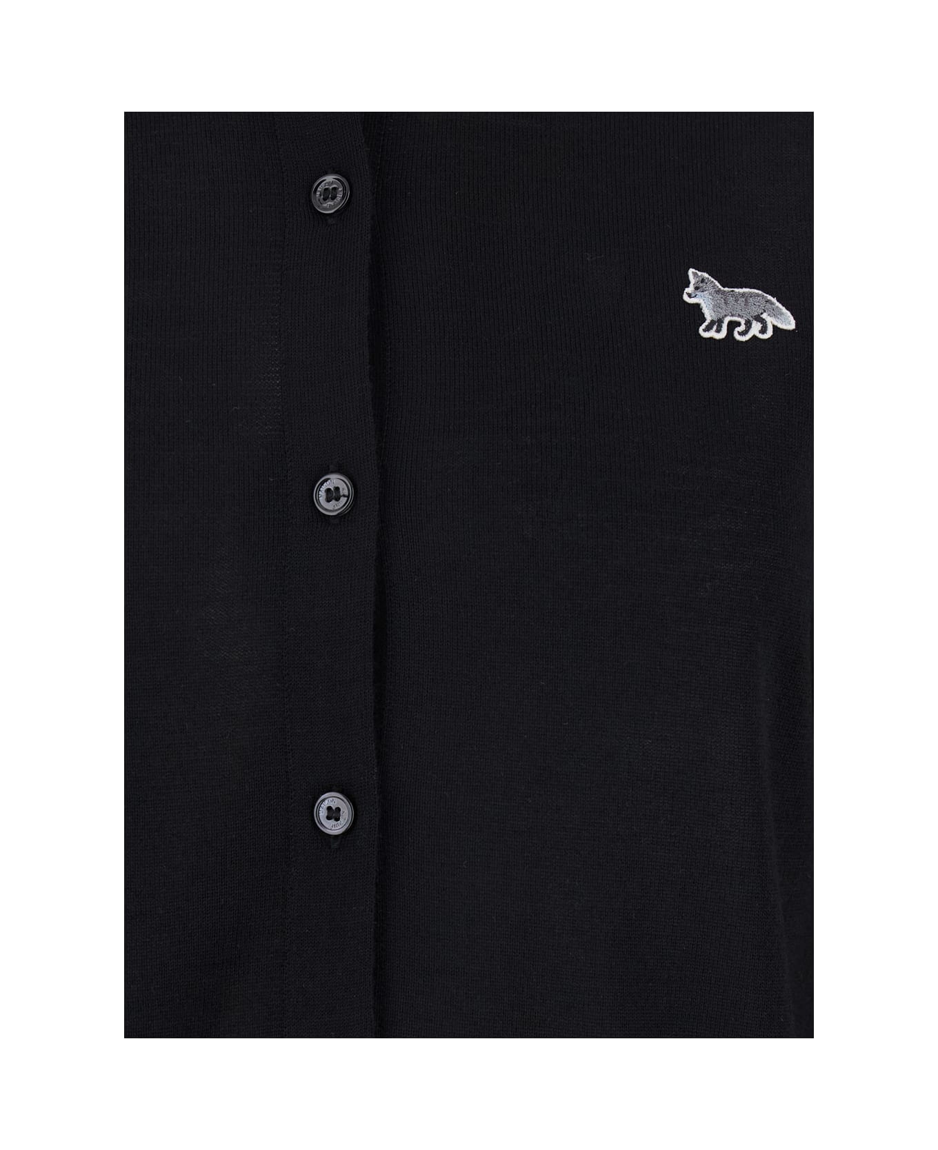 Maison Kitsuné Black Cardigan With Baby Fox Logo Patch Applied On The Front In Wool Woman - Black