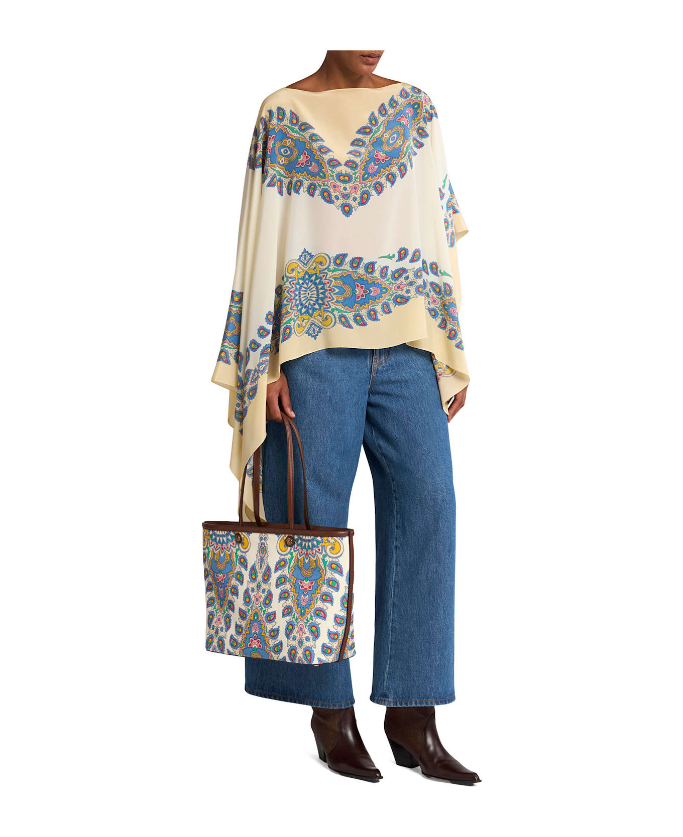 Etro Paisley Printed Asymmetric Poncho - White