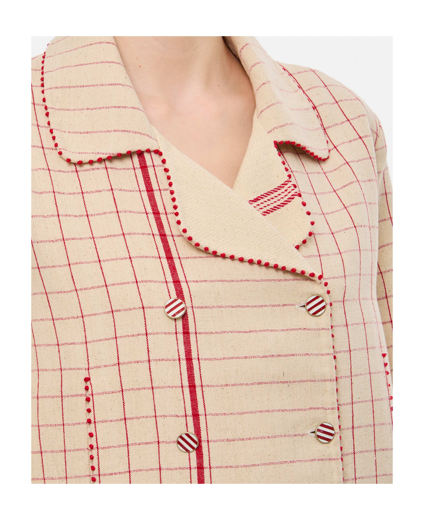 Péro Double Breasted Emrboidered Cotton Jacket - Pink コート