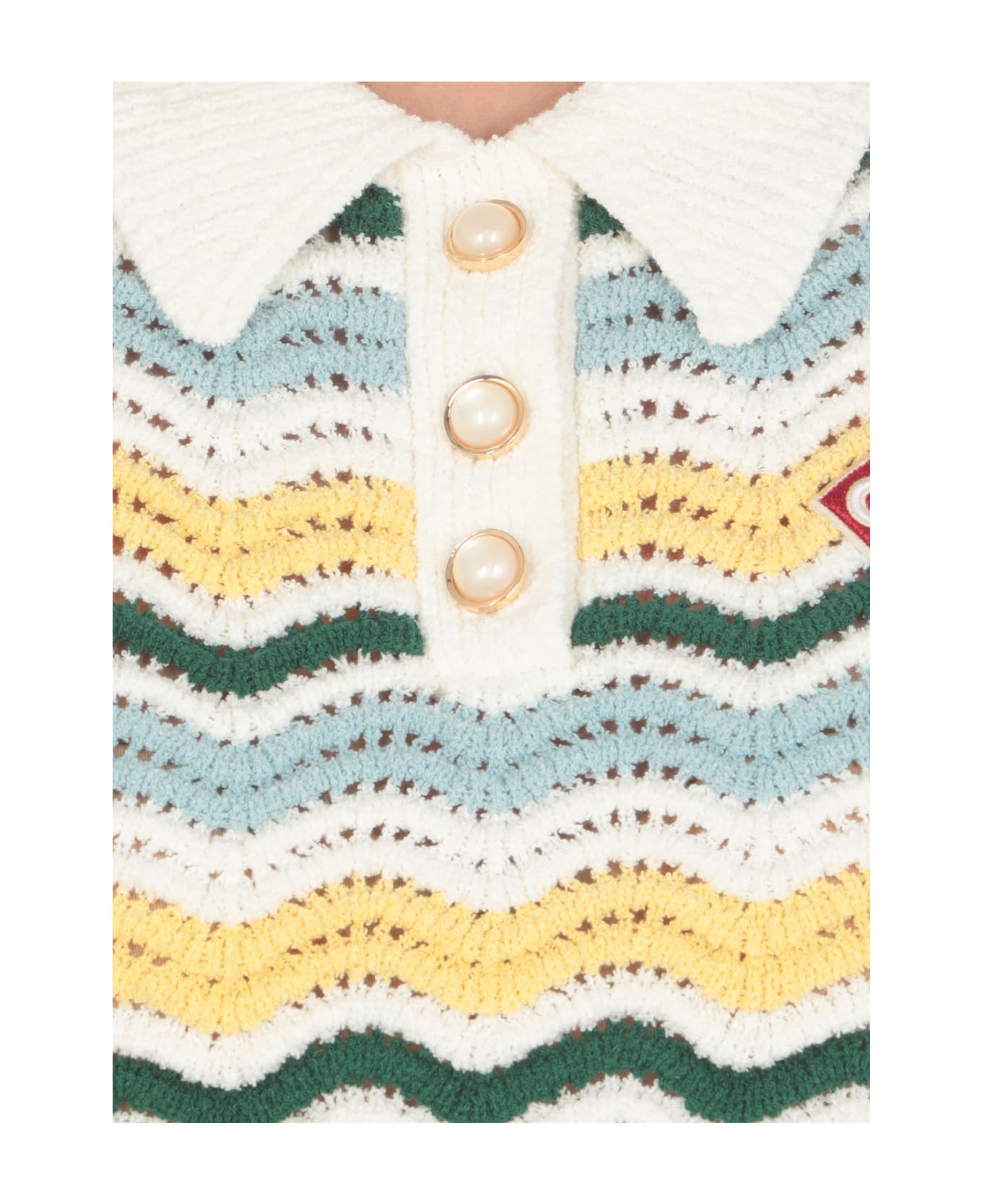 Casablanca Boucle' Crochet Cropped Polo Shirt - MultiColour