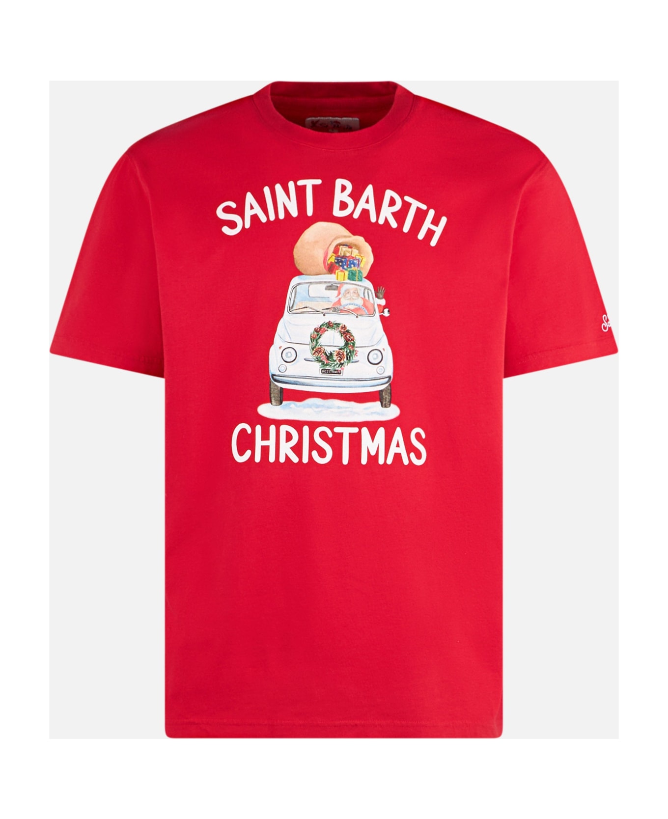 MC2 Saint Barth Man Heavy Cotton T-shirt With Saint Barth Christmas Print - RED