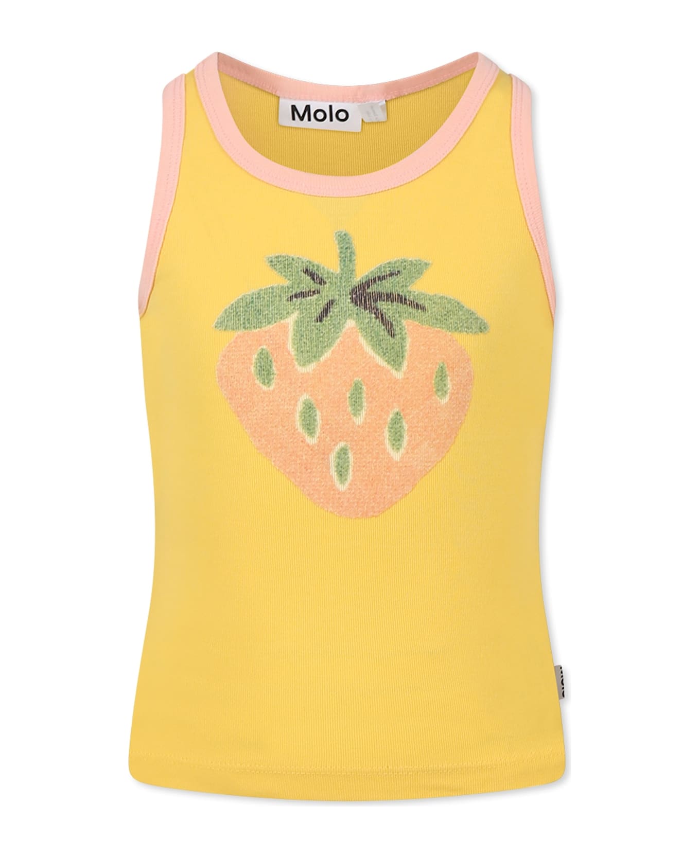 Molo Yellow Tank Top For Girl With Strawberry Print - Yellow