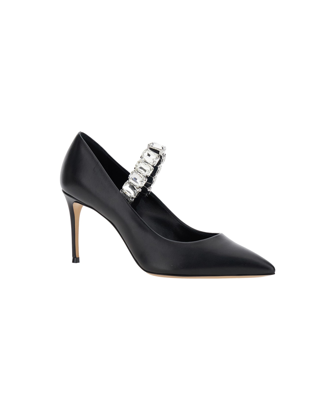 Casadei Black Pumps With Crystal Embellished Strap And High Stiletto Heel In Leather Woman - Black