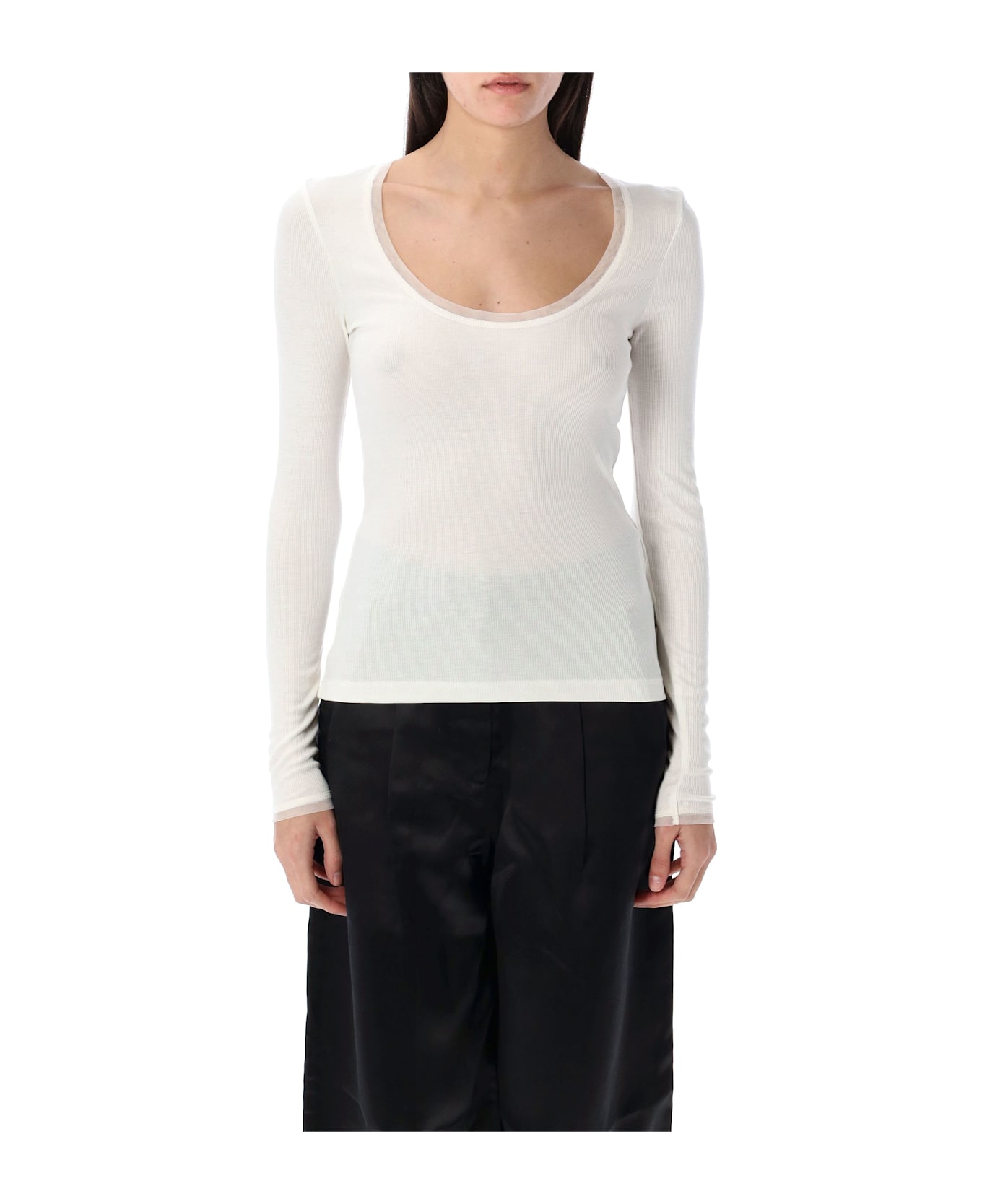 REMAIN Birger Christensen Long Sleeve Jersey Top - CLOUD WHITE