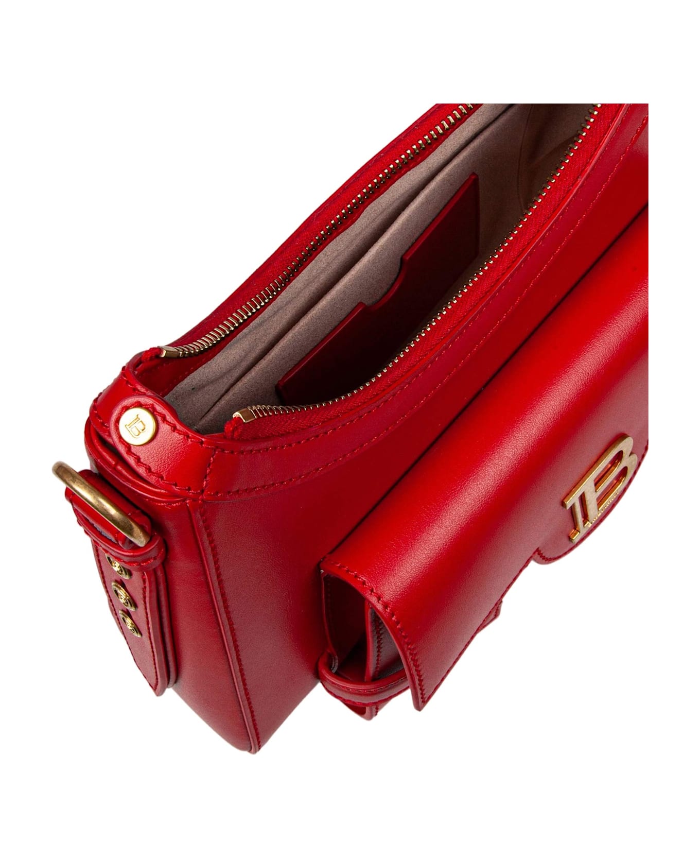 Balmain B-buzz Hobo Leather Shoulder Bag Red Color - Rouge