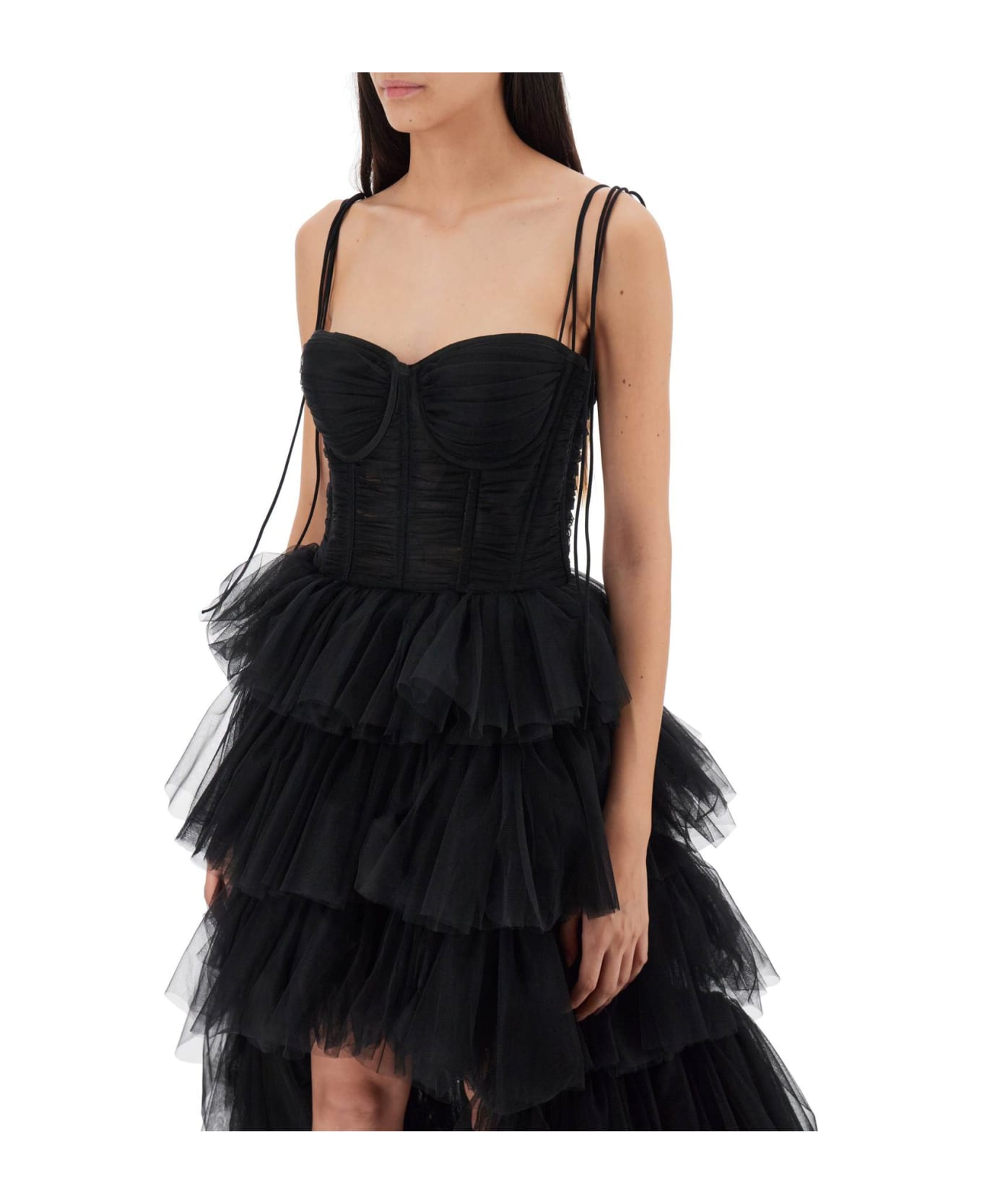 19:13 Dresscode Long Bustier Dress With Flounced Skirt - BLACK (Black)