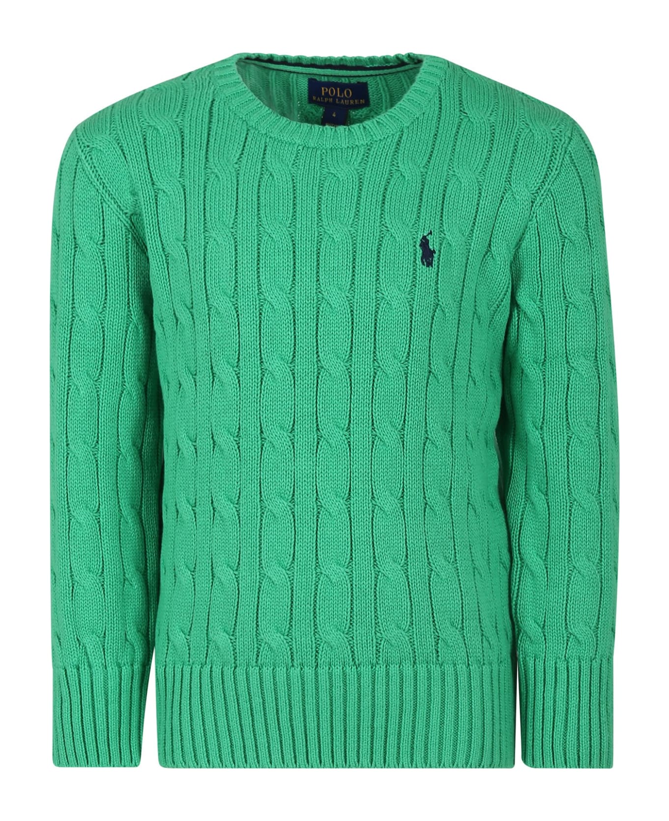 Ralph Lauren Green Sweater For Boy With Embroidery - Green ニットウェア＆スウェットシャツ