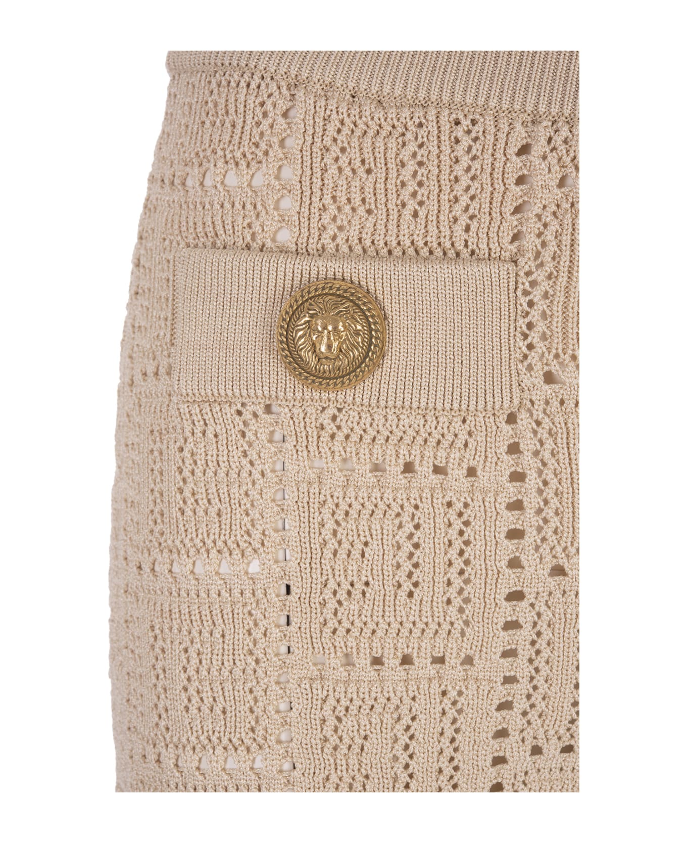Balmain Beige Perforated Knit Shorts With Monogram - Marrone
