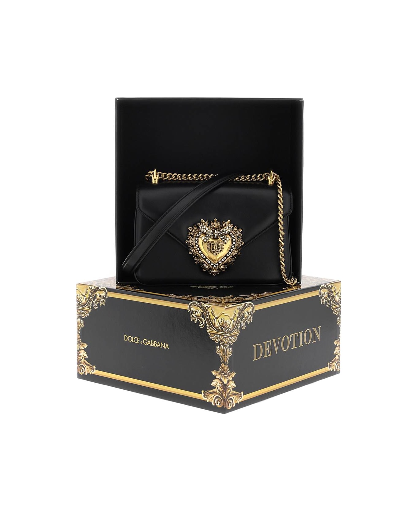 Dolce & Gabbana Black Nappa Leather Devotion Shoulder Bag - Black