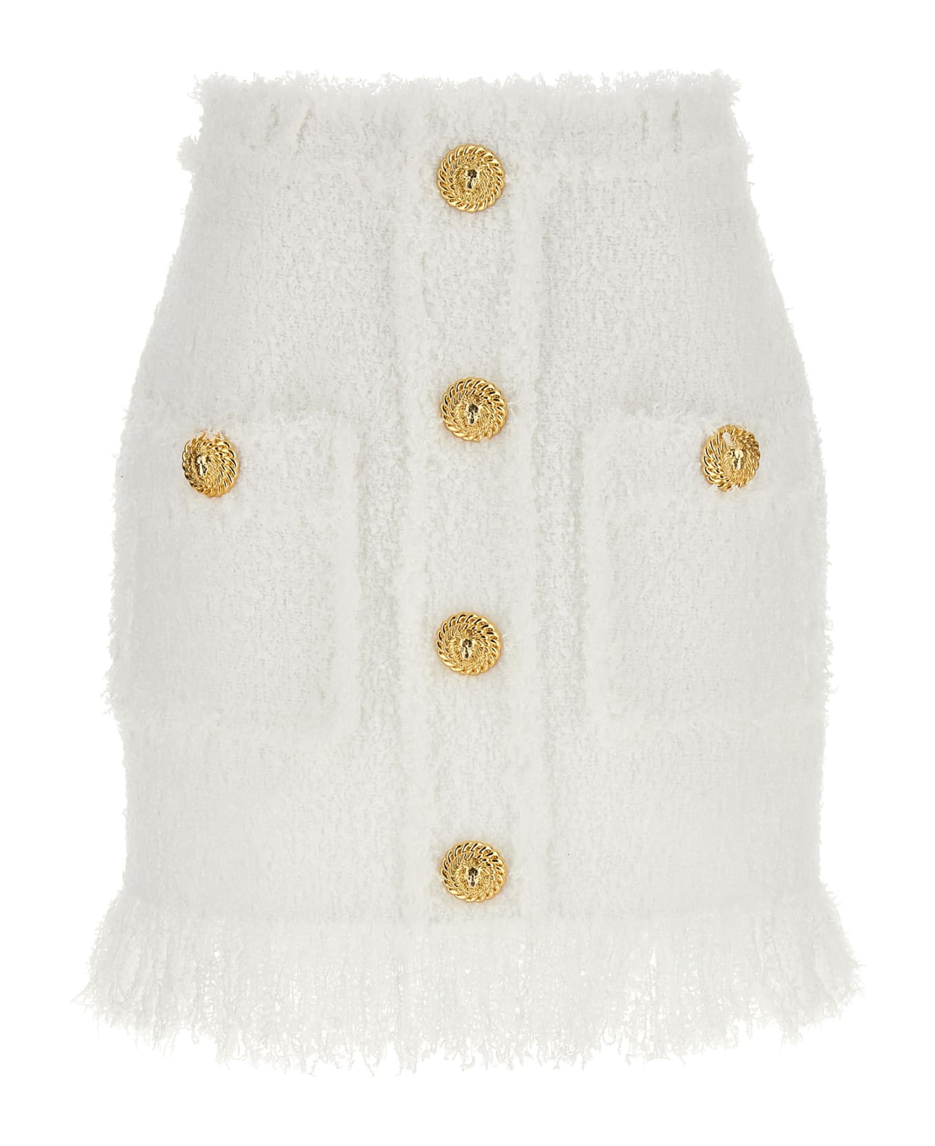 Balmain Button Tweed Skirt - Blanc