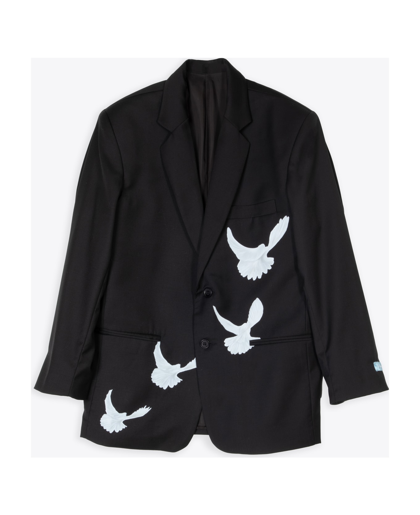 3.Paradis Wool Blazer 'singing Doves' Black wool tailored blazer with doves print - Singing doves blazer - Nero