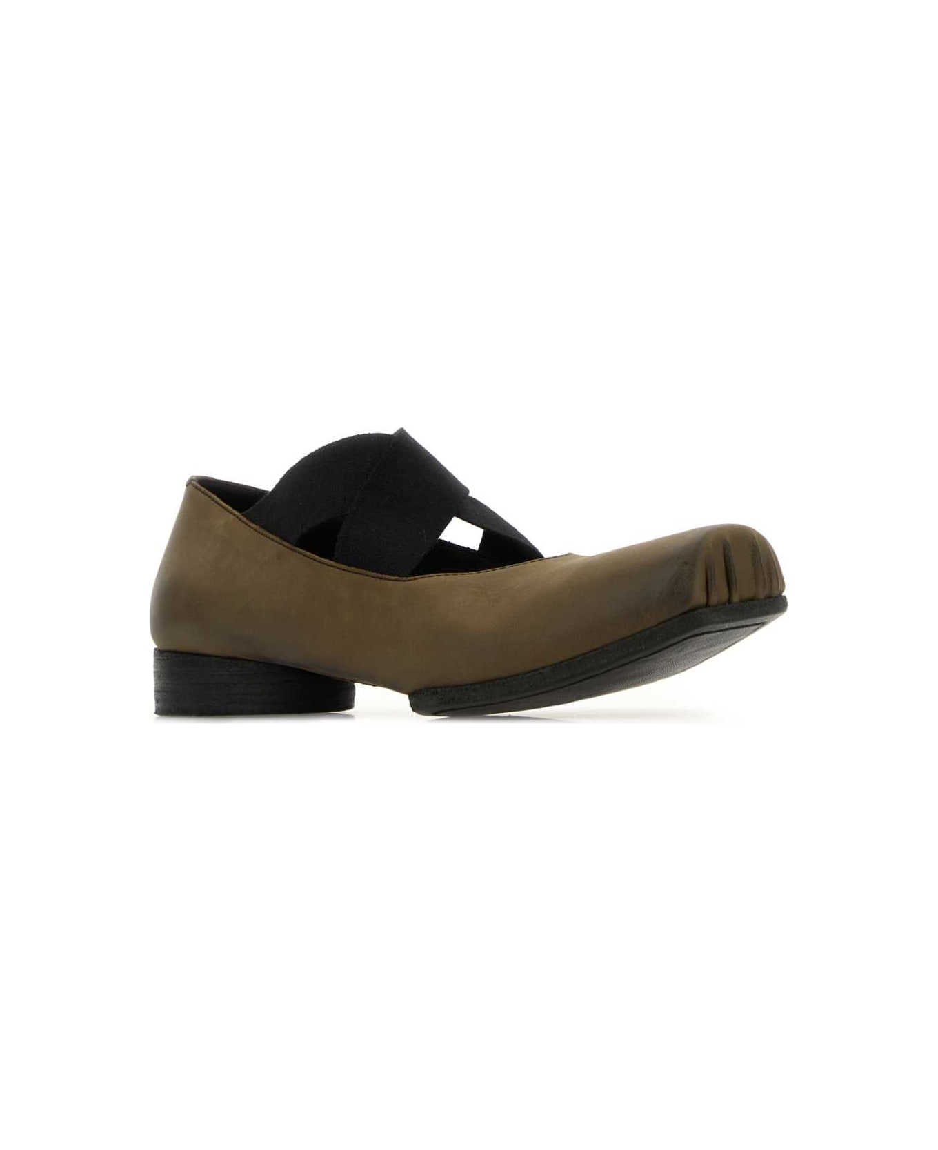 Uma Wang Olive Green Leather Ballerinas - DARKOLIVE/BLACK