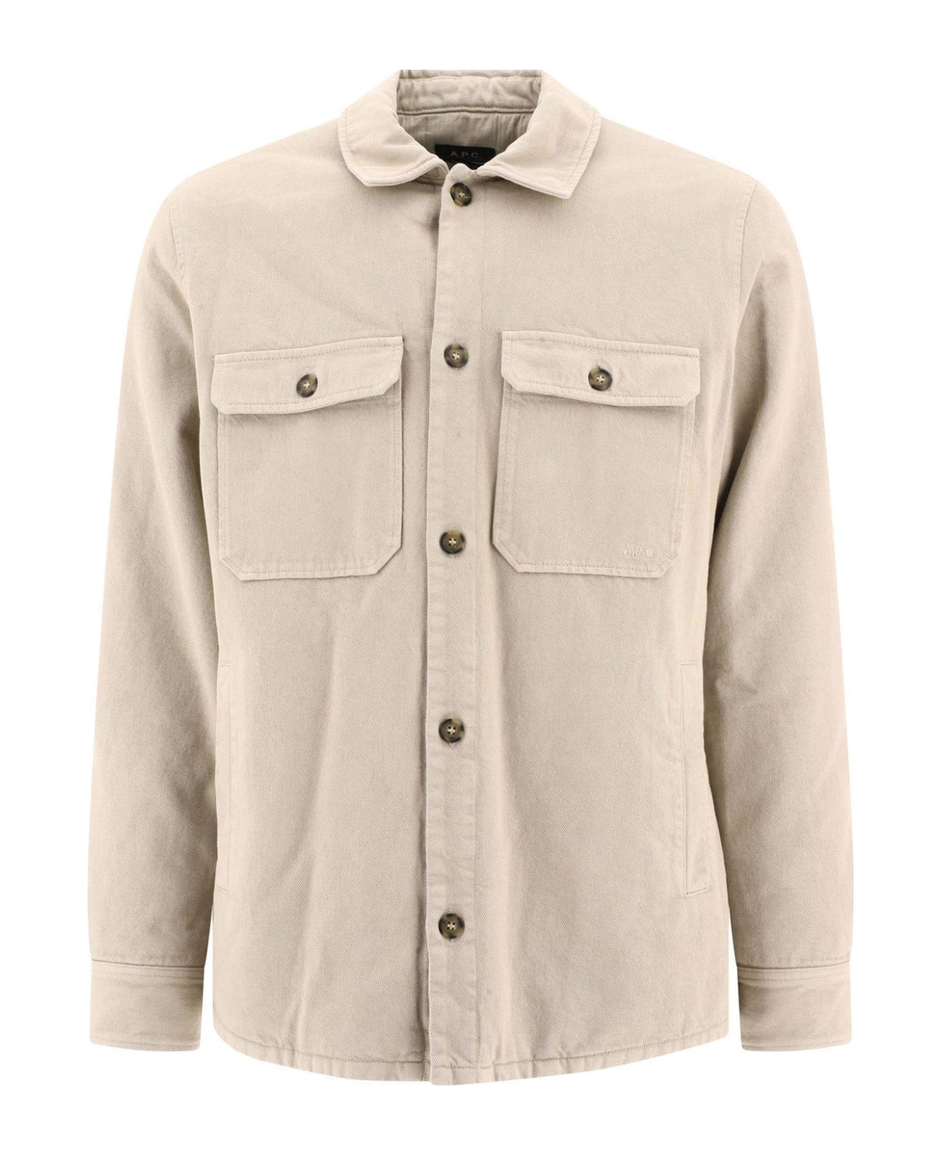 A.P.C. Long Sleeved Buttoned Overshirt - Beige